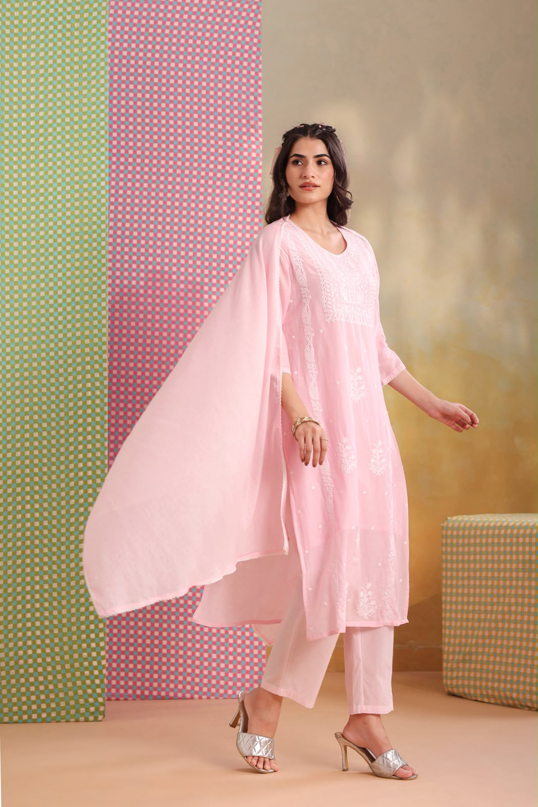 Pink Noor Embroidery Mul Cotton Suit
