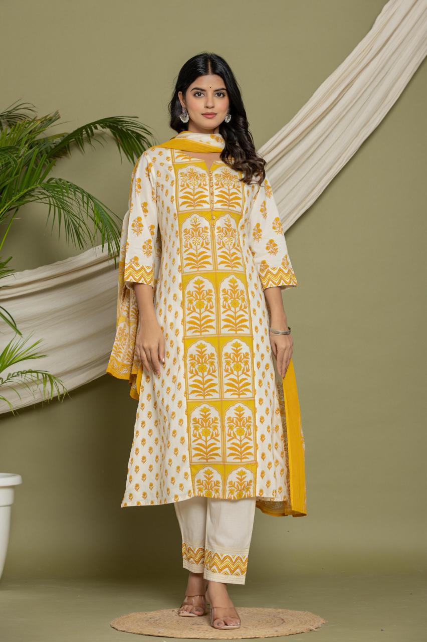 hand block printed kurta set with dupatta