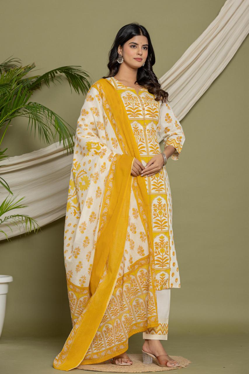 hand block printed kurta set with dupatta
