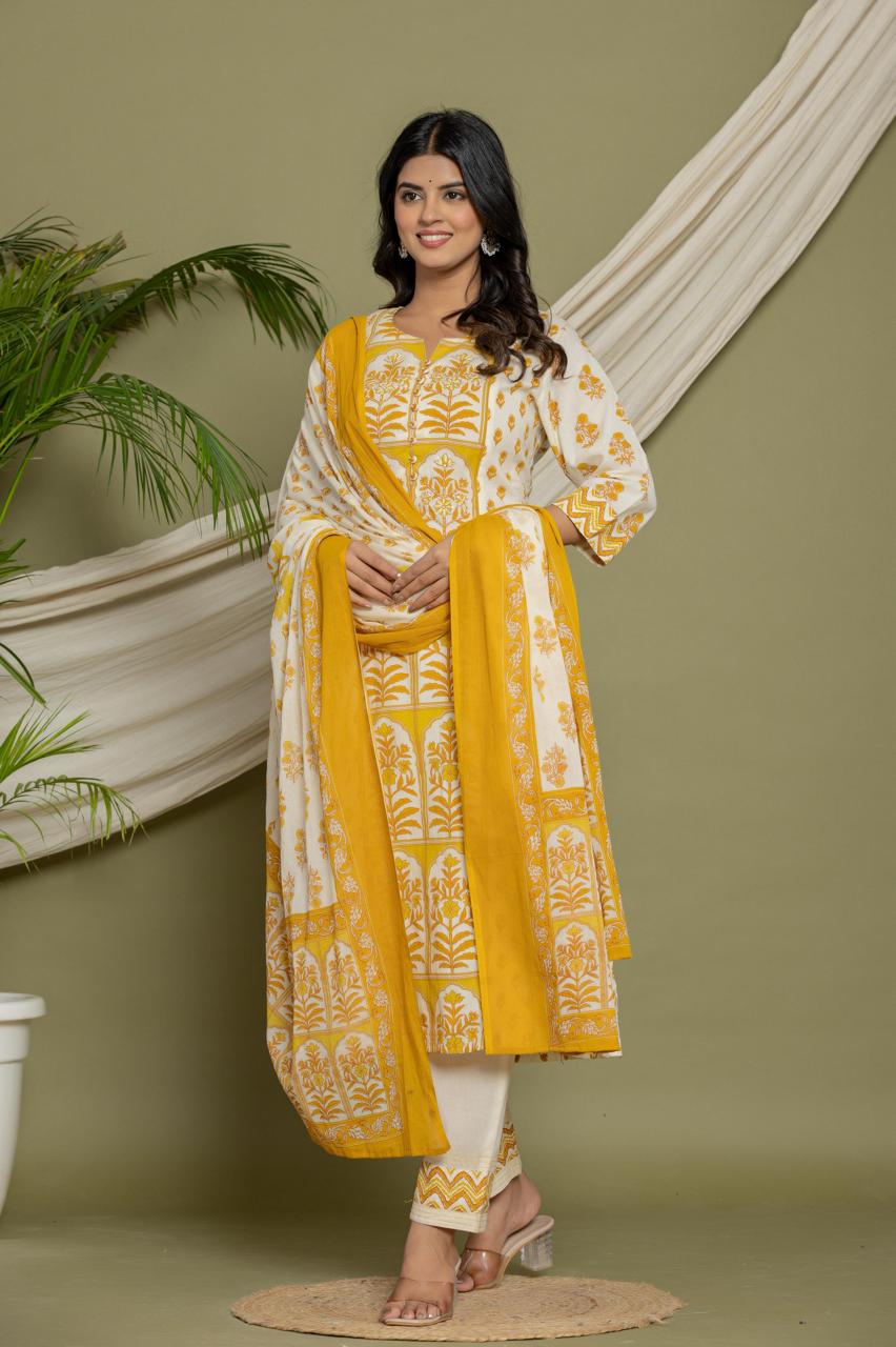 hand block printed kurta set with dupatta