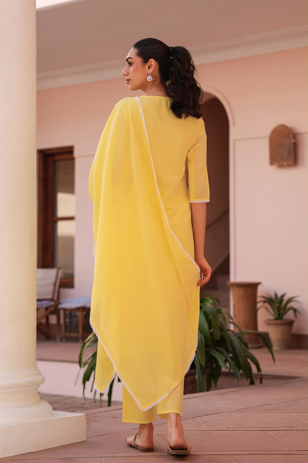 Yellow Embroidery Mul Cotton Suit