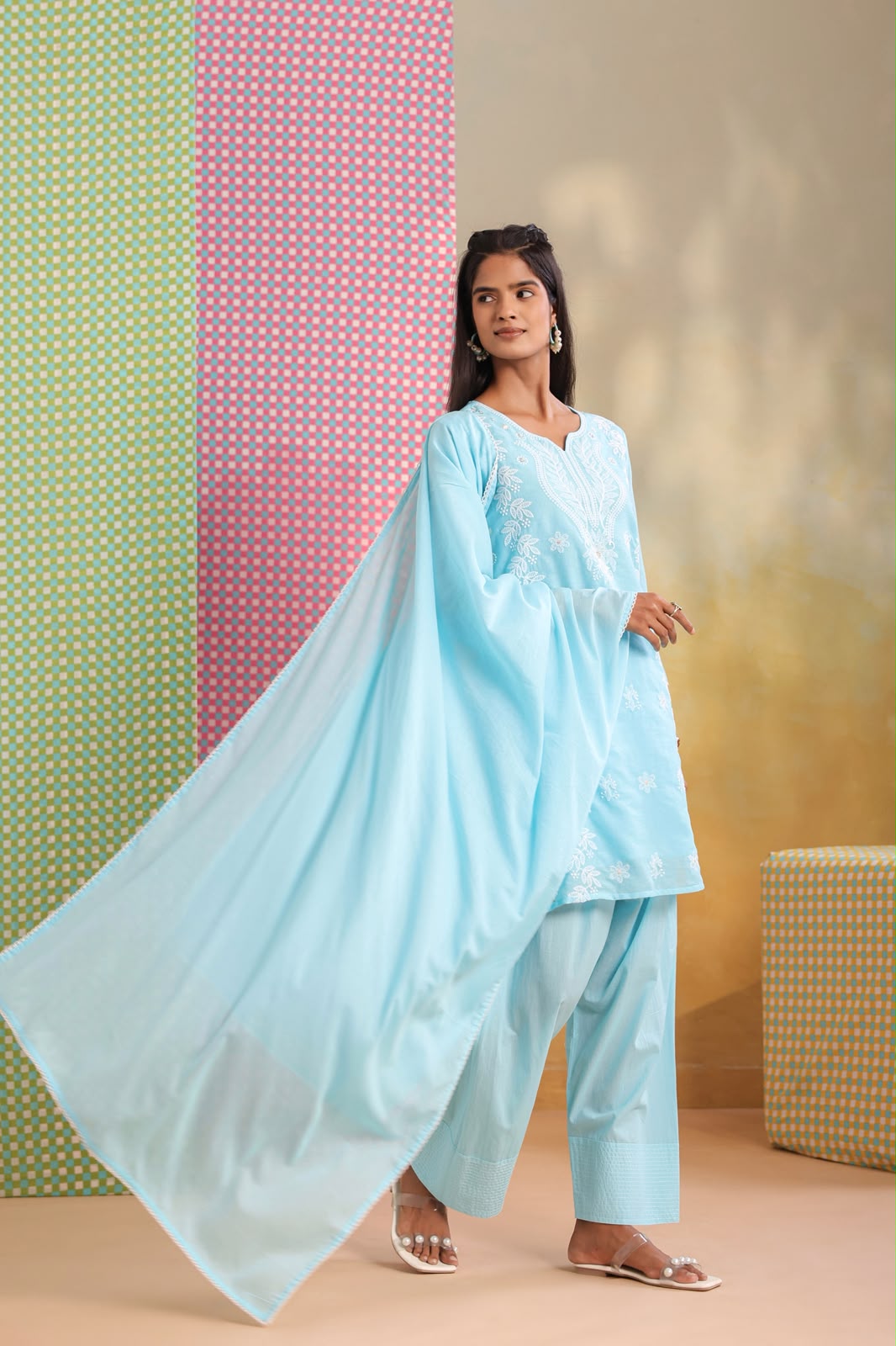 Azure Embroidery Farsi Salwar Mul Cotton Suit