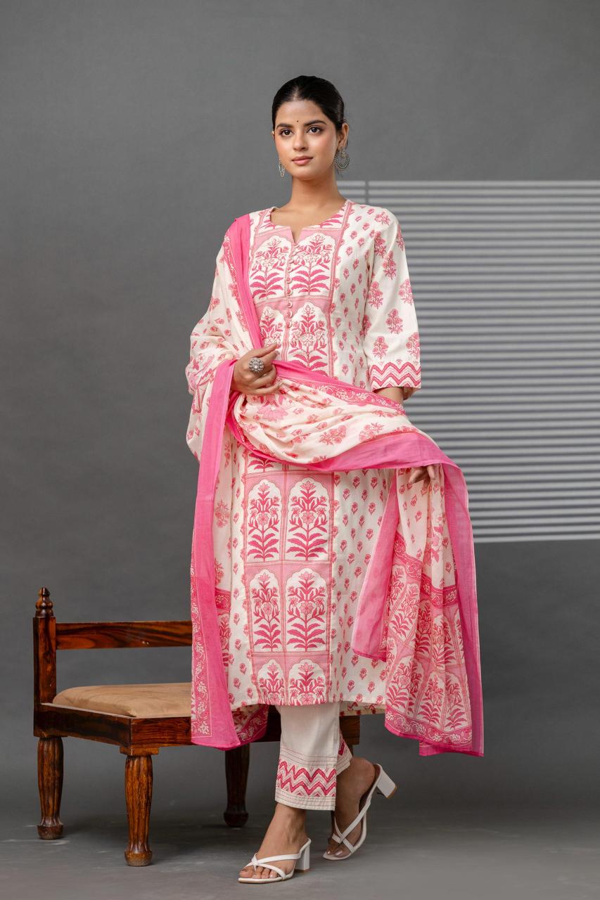 hand block printed kurta set with dupatta