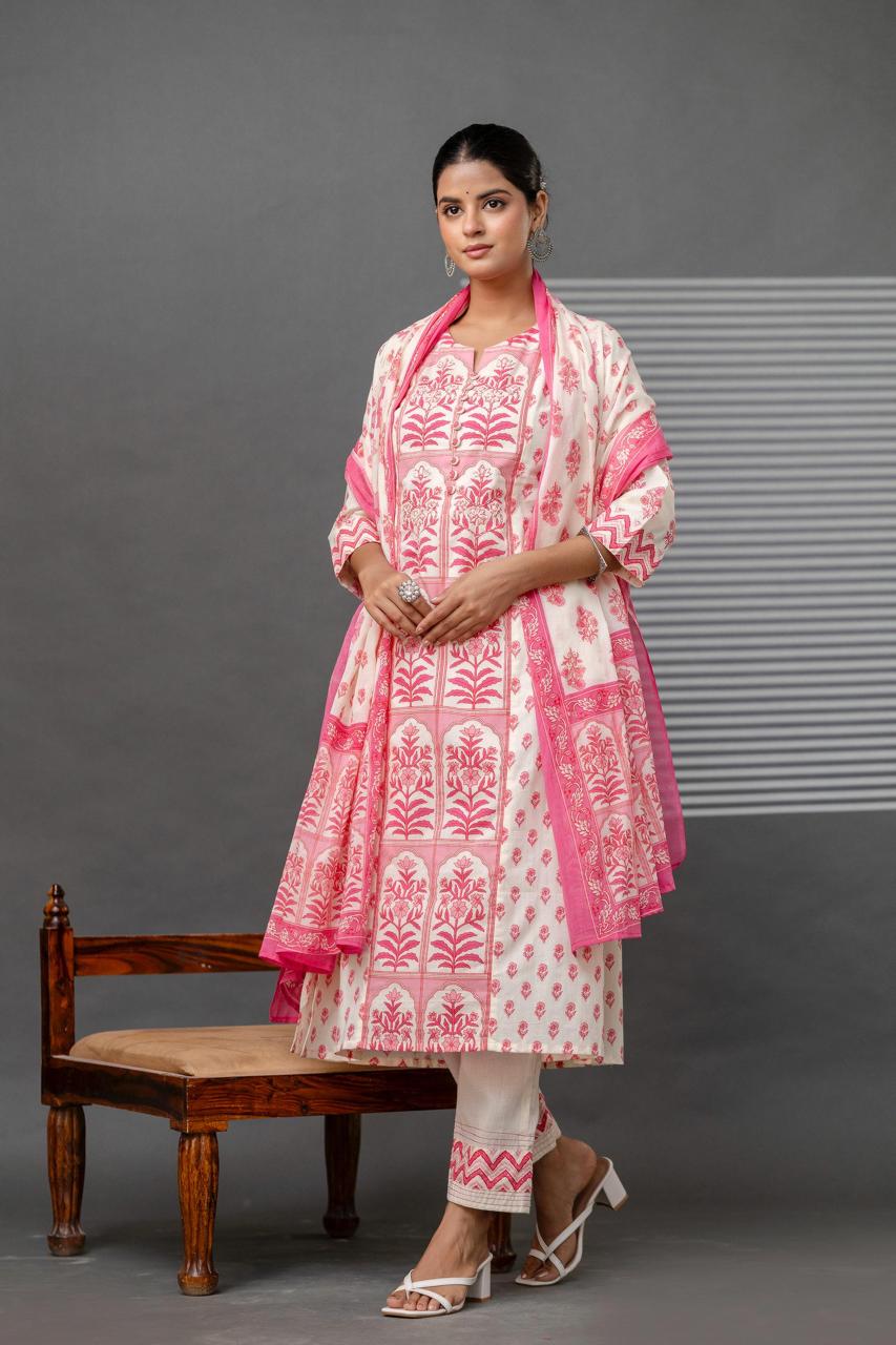 hand block printed kurta set with dupatta