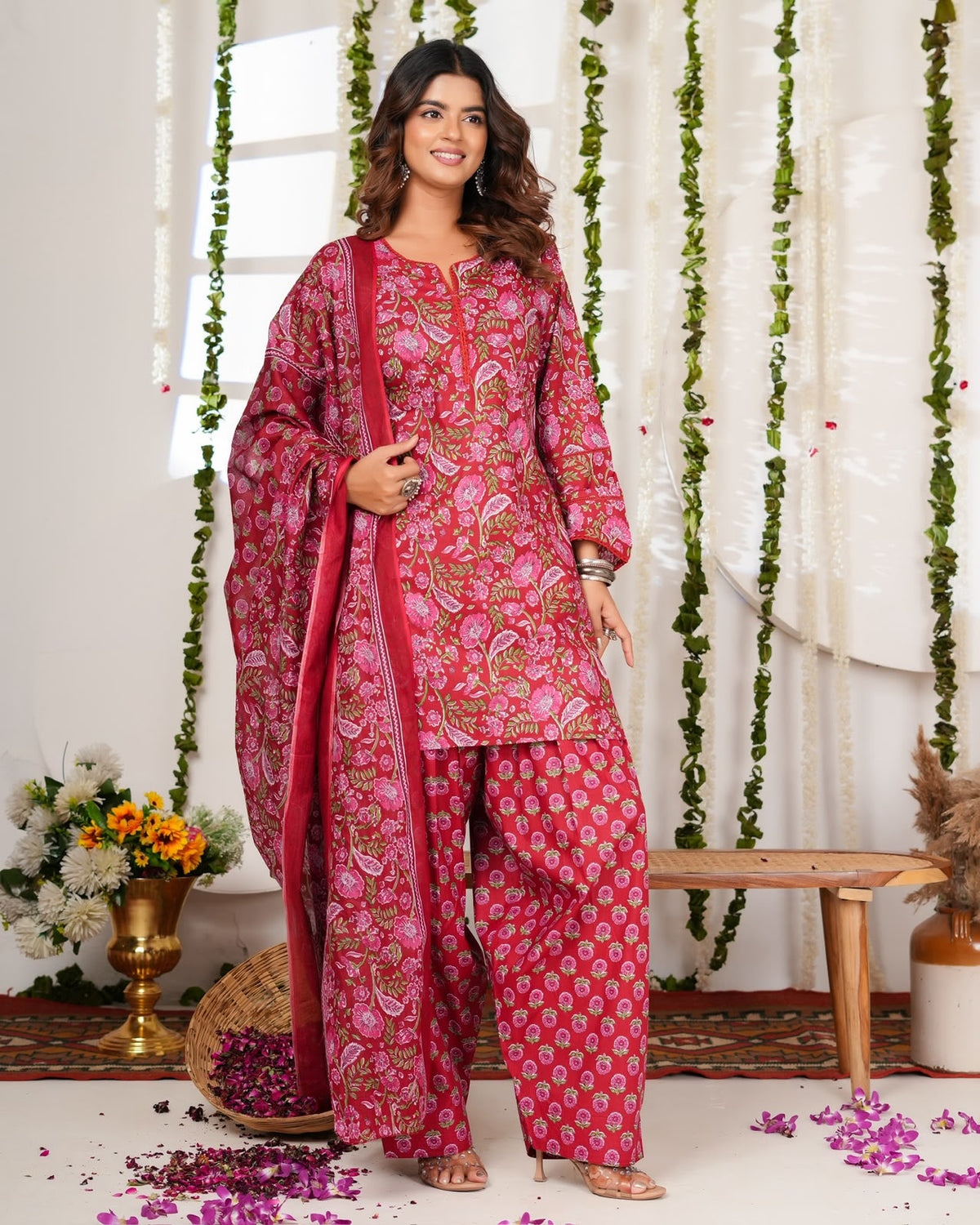 Red Phulwari Cotton Farsi Salwar Suit