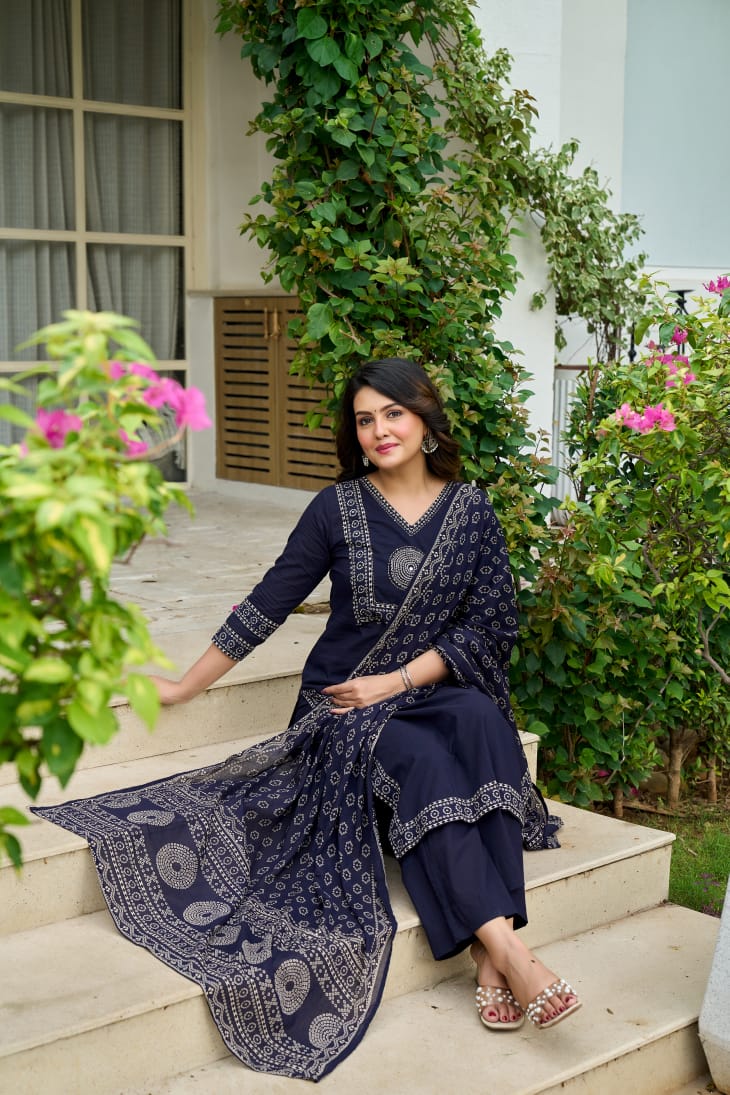 hand block printed kurta set with dupatta