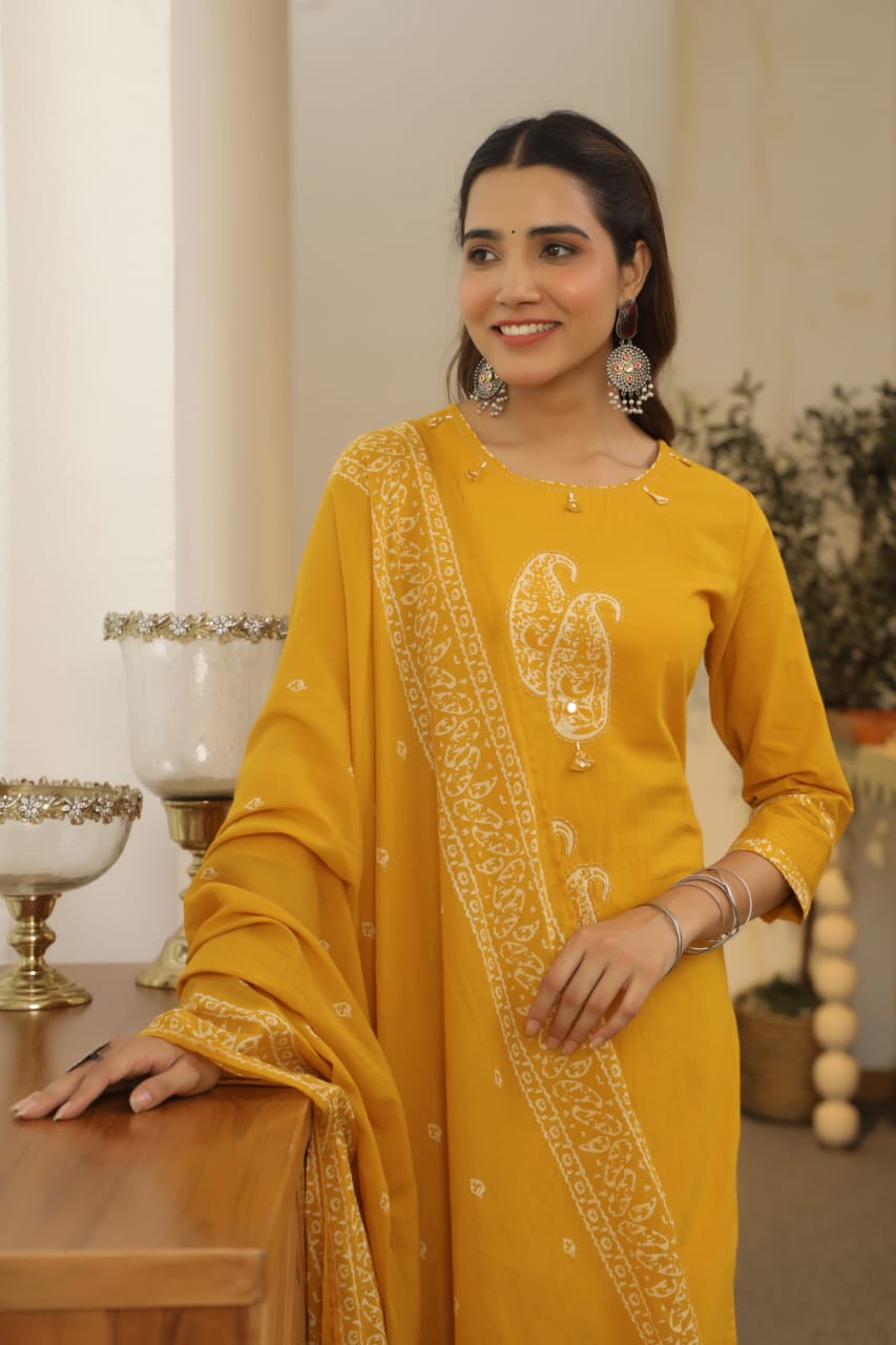 hand block printed kurta set with dupatta