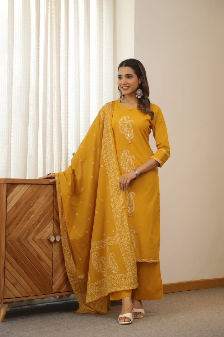 hand block printed kurta set with dupatta