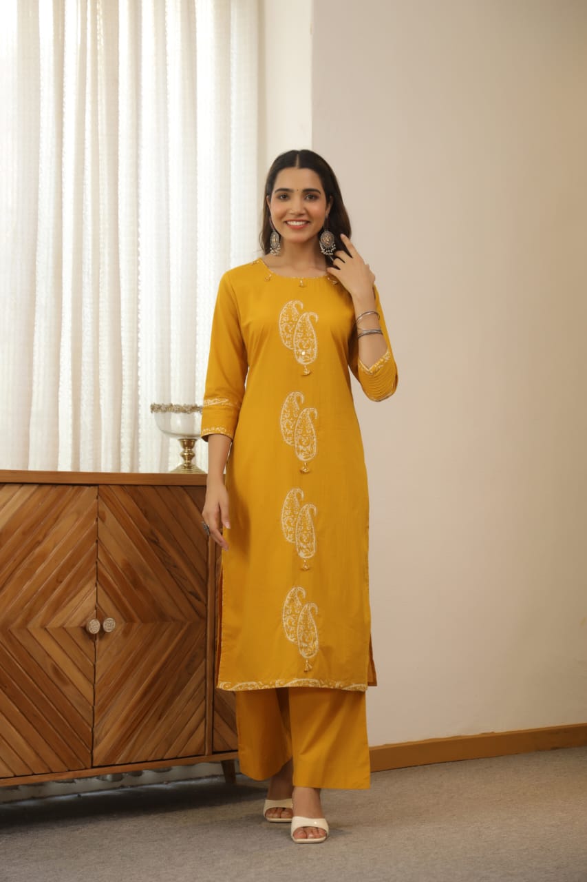 Yellow Paisley Cotton Dupatta Set