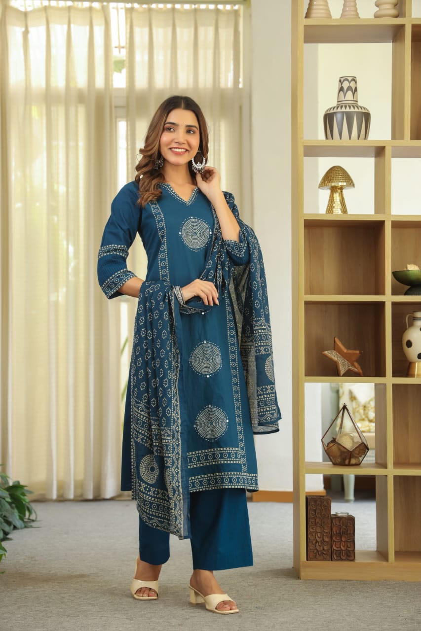 hand block printed kurta set with dupatta