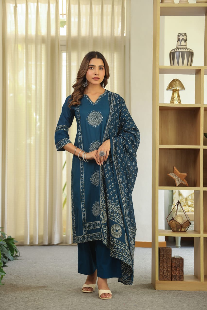 hand block printed kurta set with dupatta