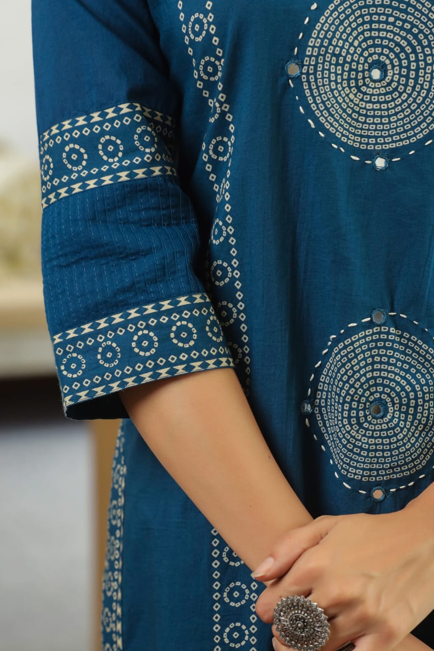 Teal Blue Mandala Matrix Cotton Dupatta Set