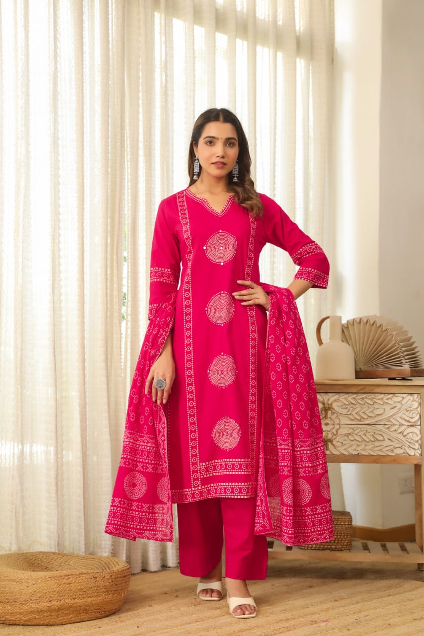 hand block printed kurta set with dupatta