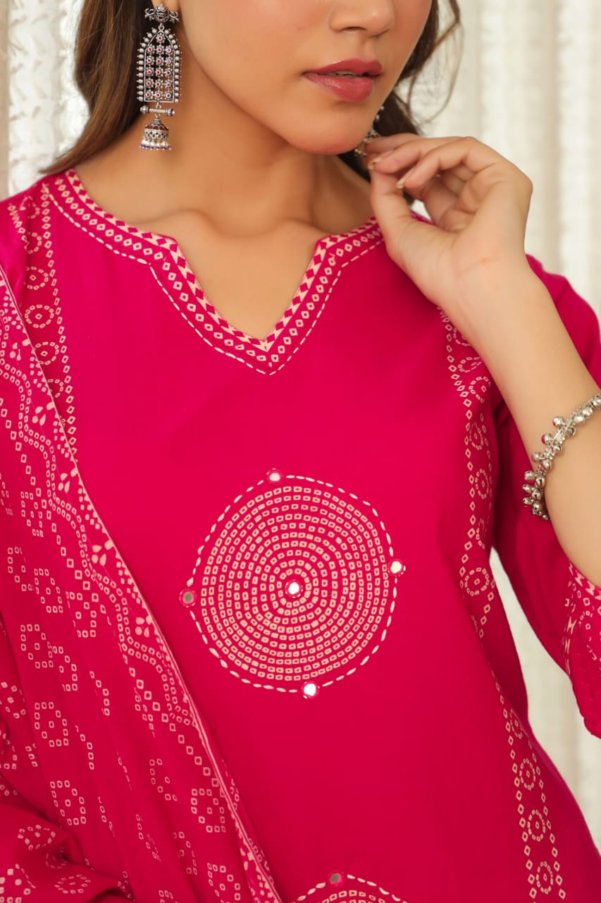 Pink Mandala Matrix Cotton Dupatta Set