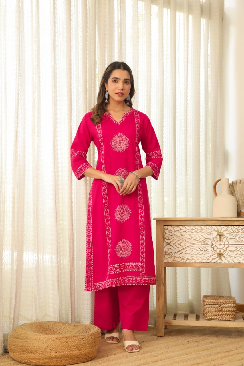 Pink Mandala Matrix Cotton Dupatta Set