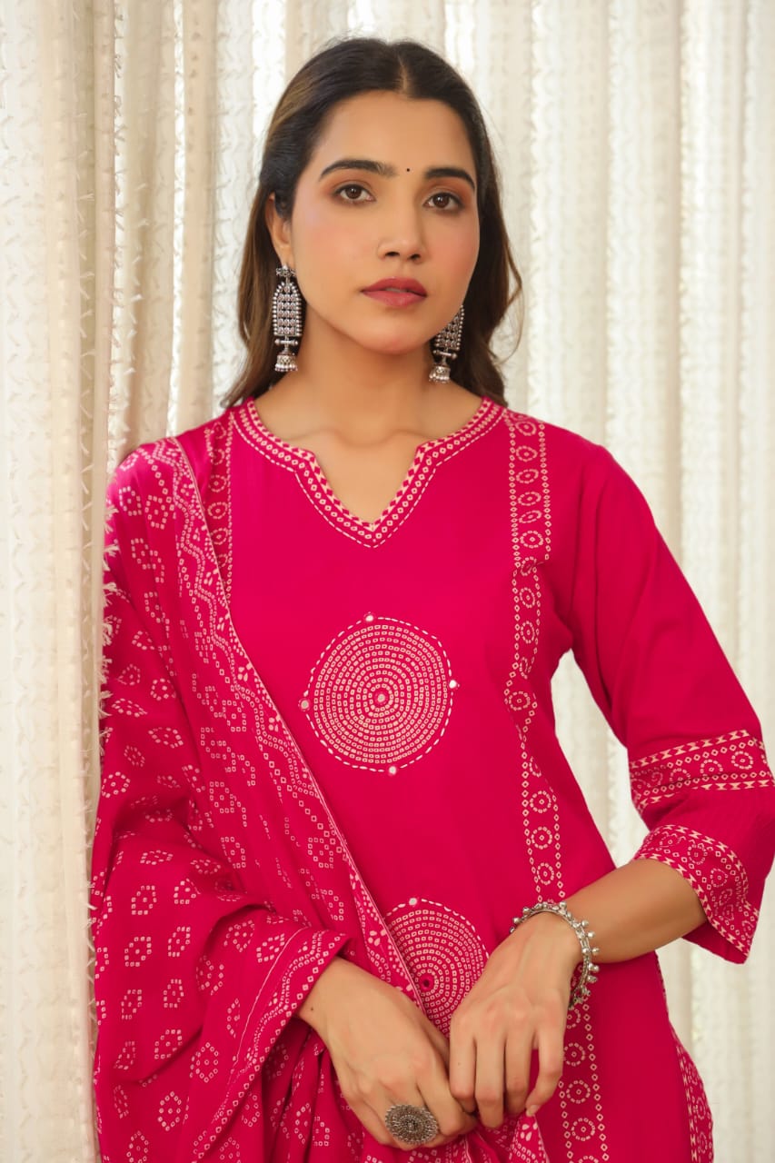 Pink Mandala Matrix Cotton Dupatta Set