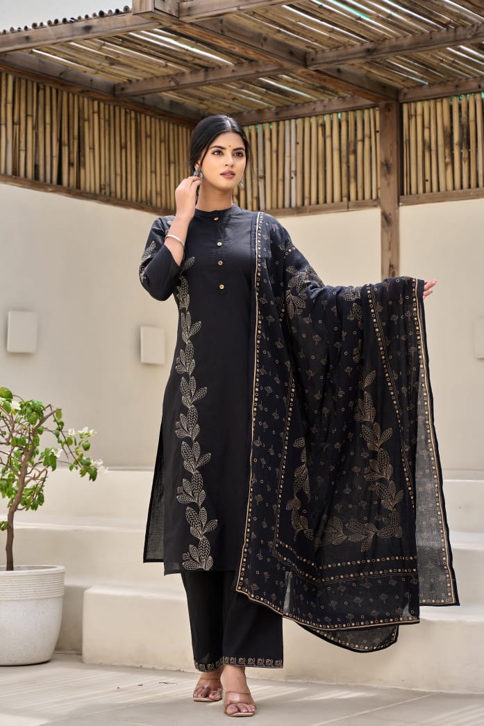 hand block printed kurta set with dupatta