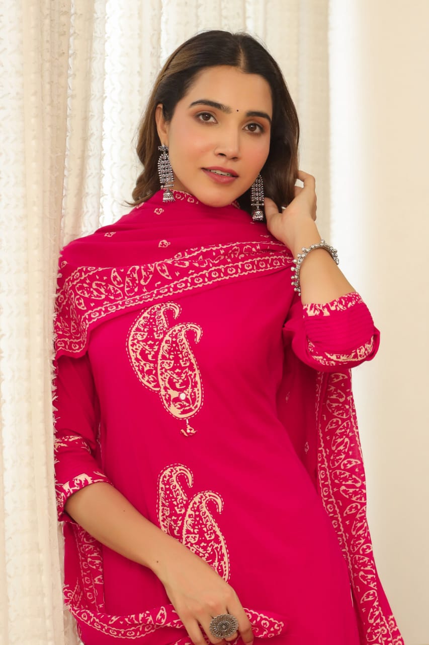hand block printed kurta set with dupatta