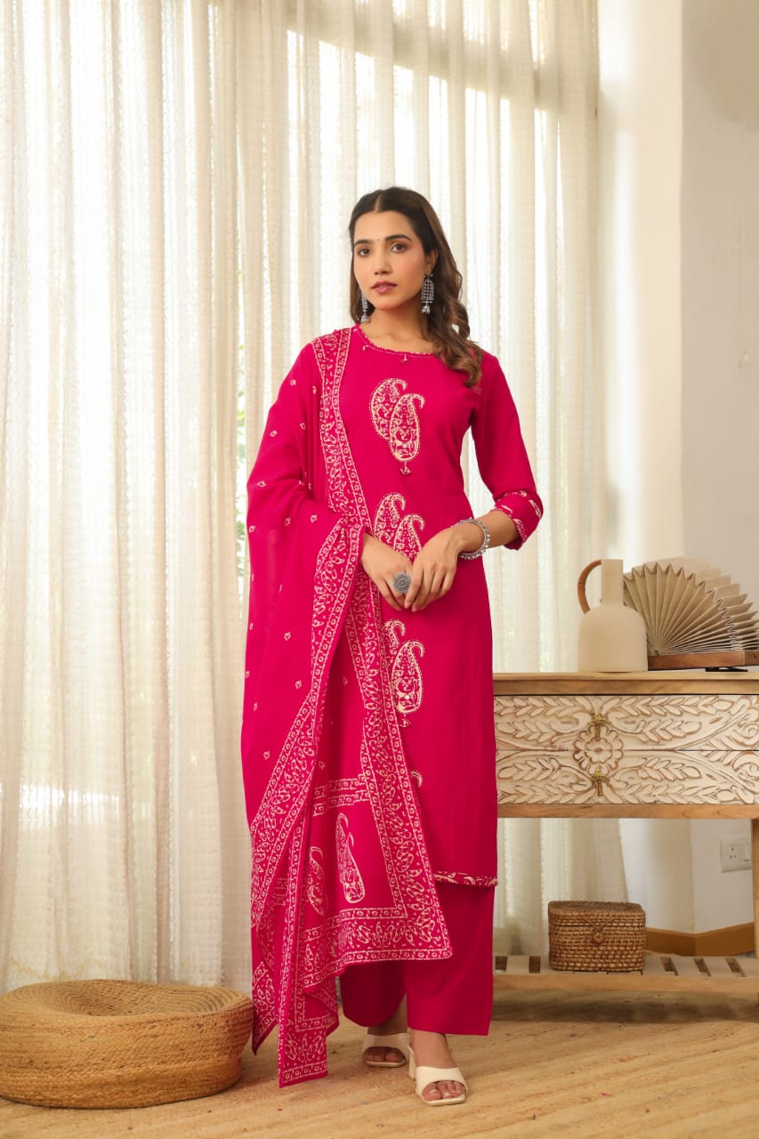 hand block printed kurta set with dupatta