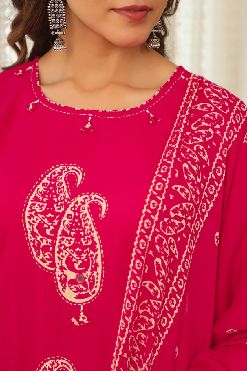 Pink Paisley Cotton Dupatta Set