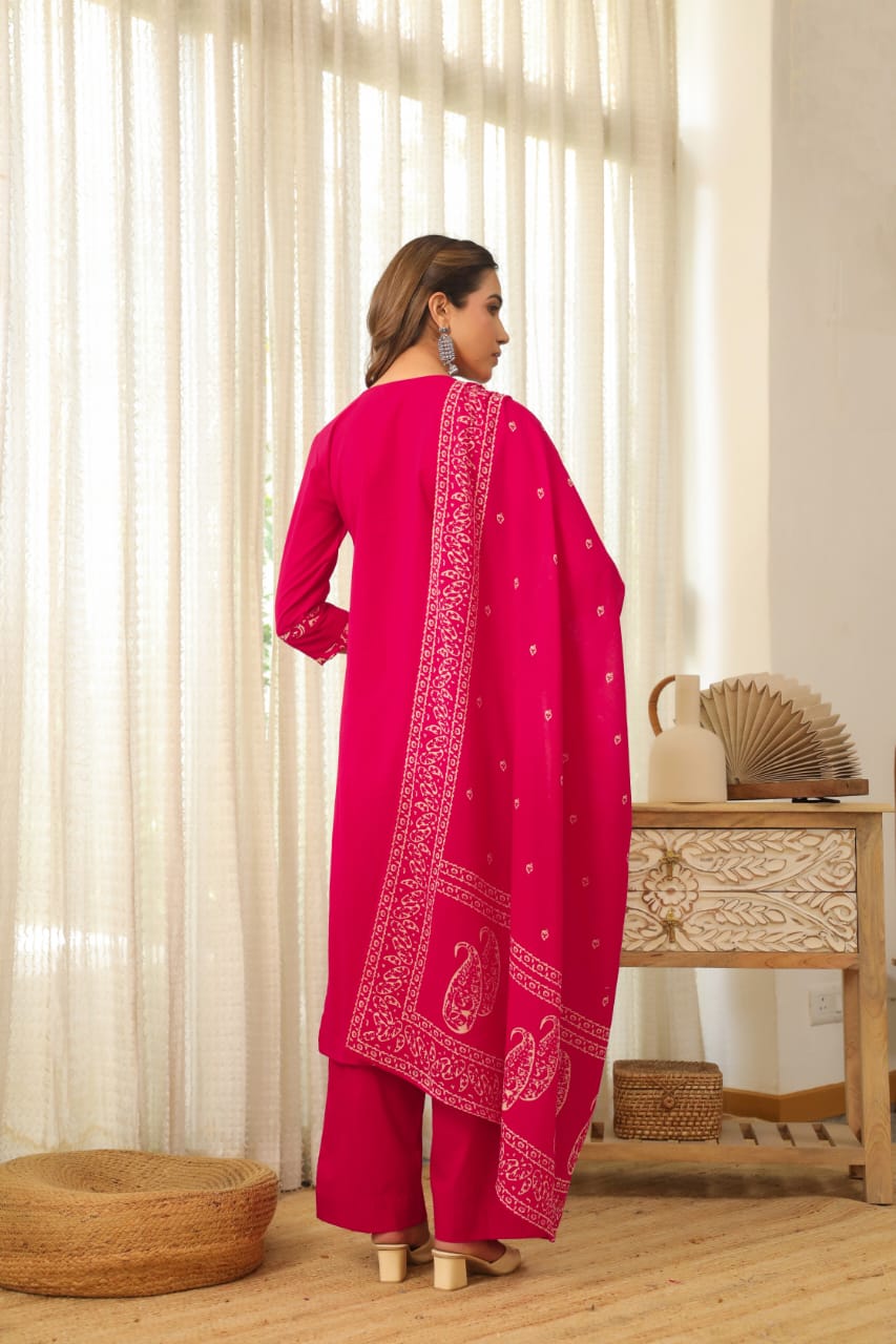 Pink Paisley Cotton Dupatta Set