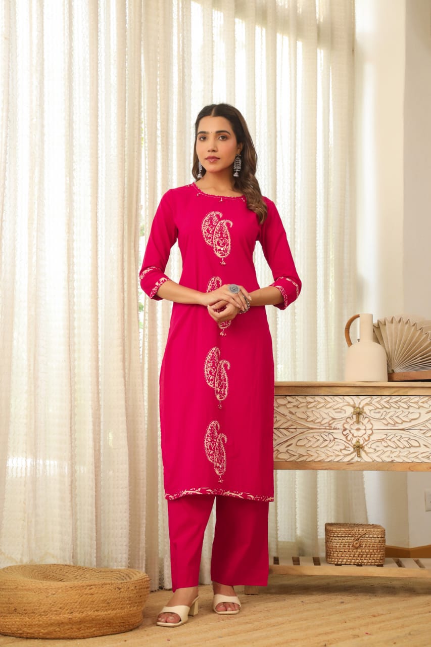Pink Paisley Cotton Dupatta Set
