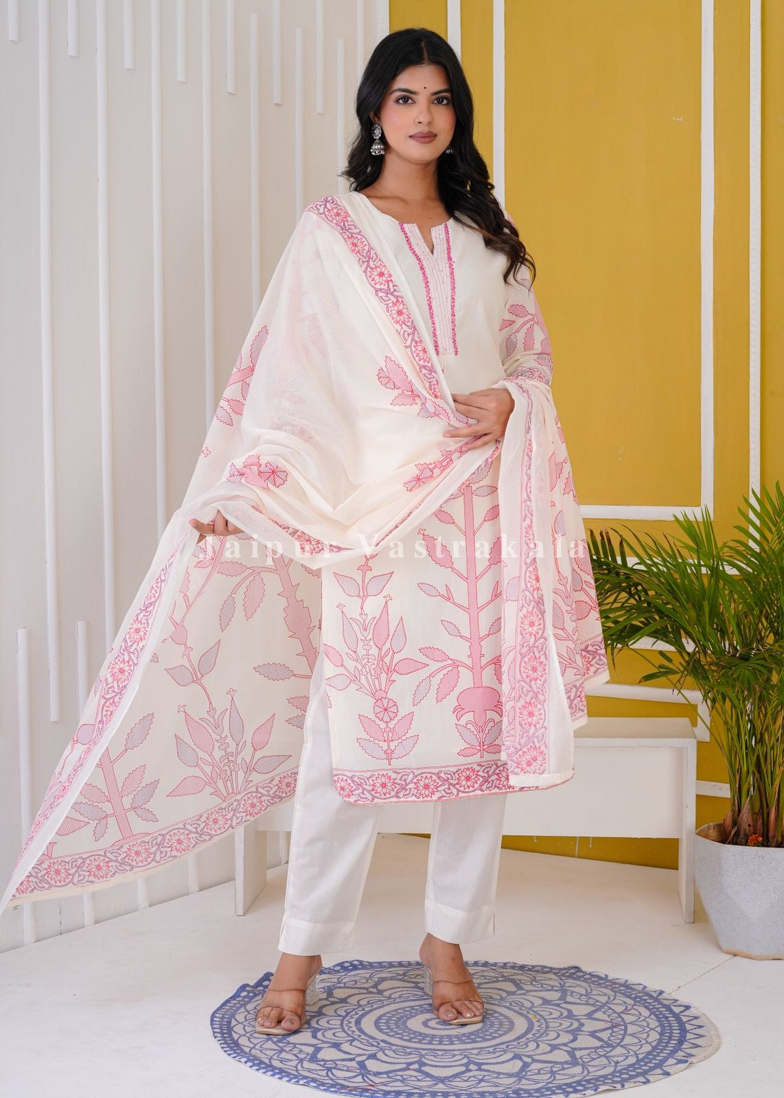 hand block printed kurta set with dupatta