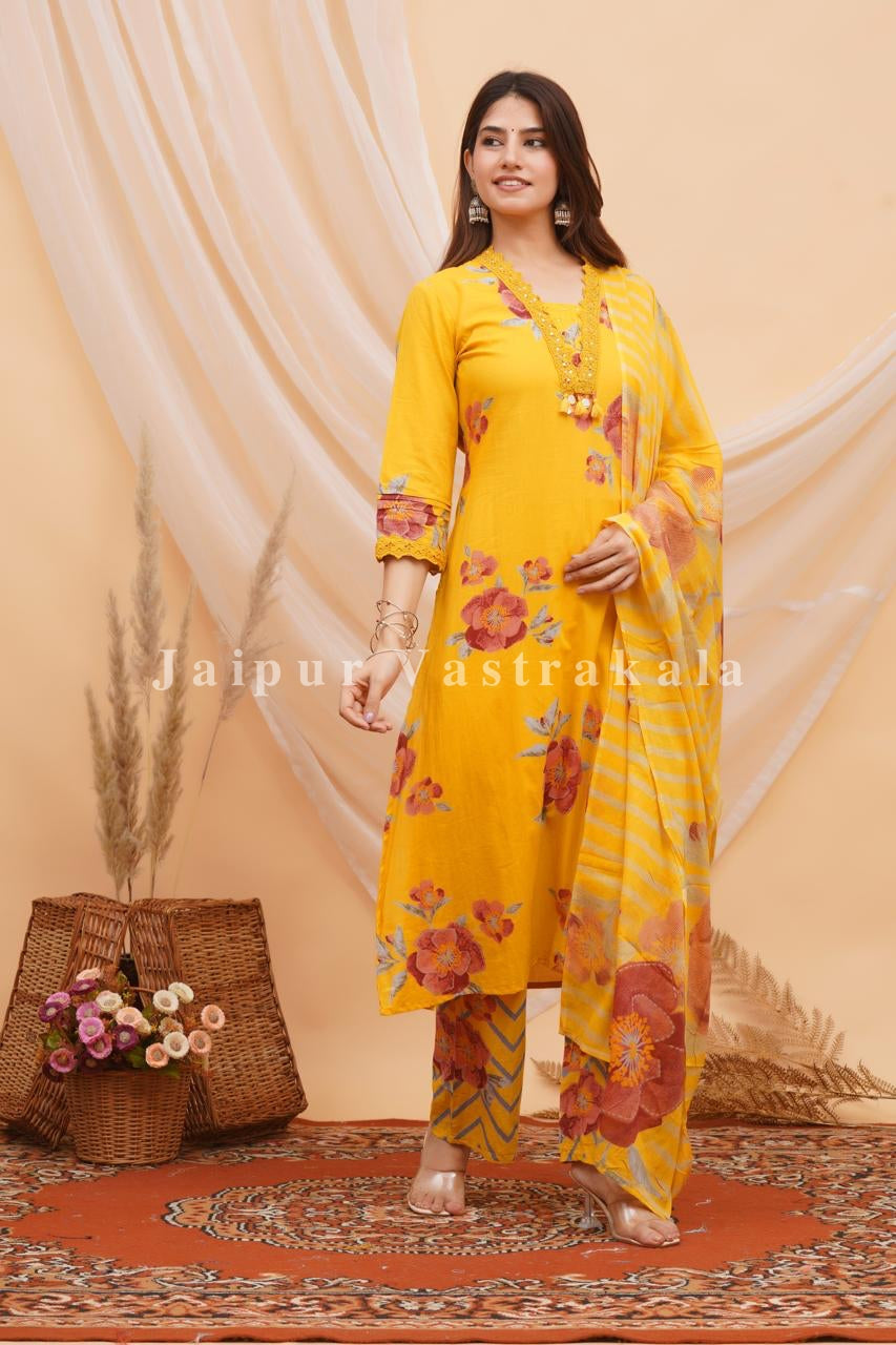 Yellow Bahaar Cotton Dupatta Set