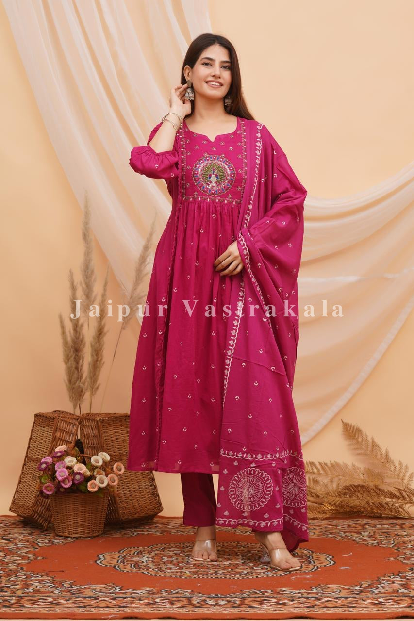 Pink Peacock Shimmer Embroidery Anarkali Suit