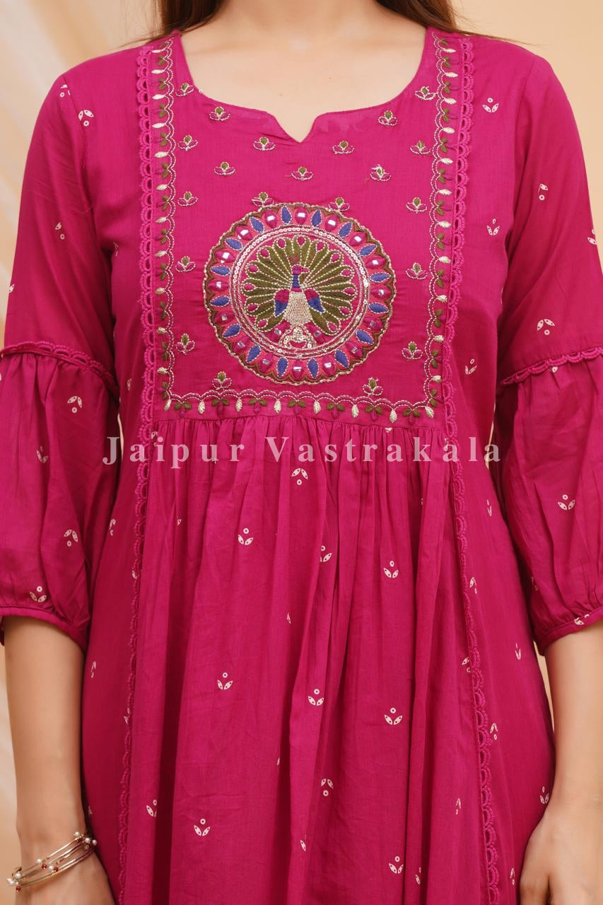Pink Peacock Shimmer Embroidery Anarkali Suit