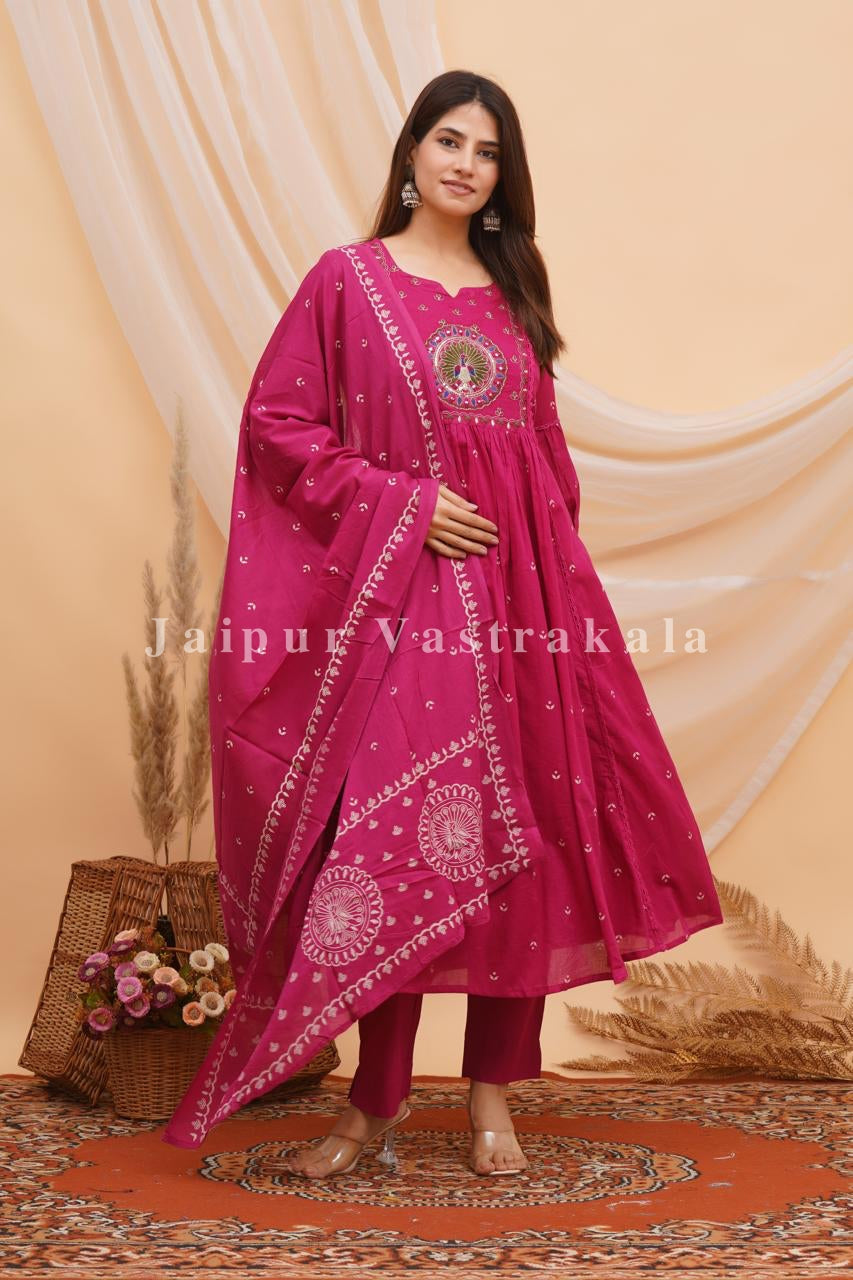 Pink Peacock Shimmer Embroidery Anarkali Suit