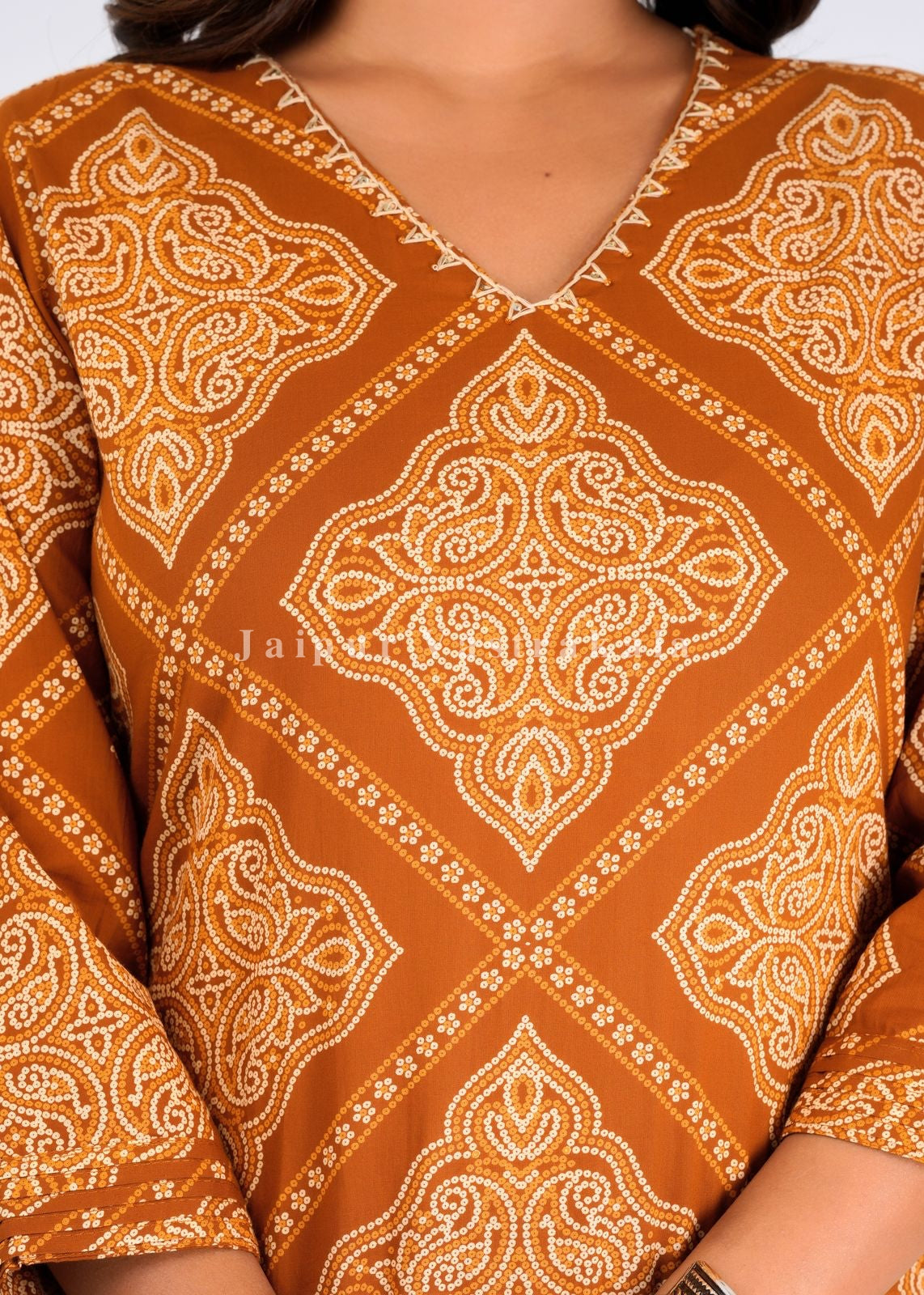 Mustard Bandhej Fusion Cotton Dupatta Set