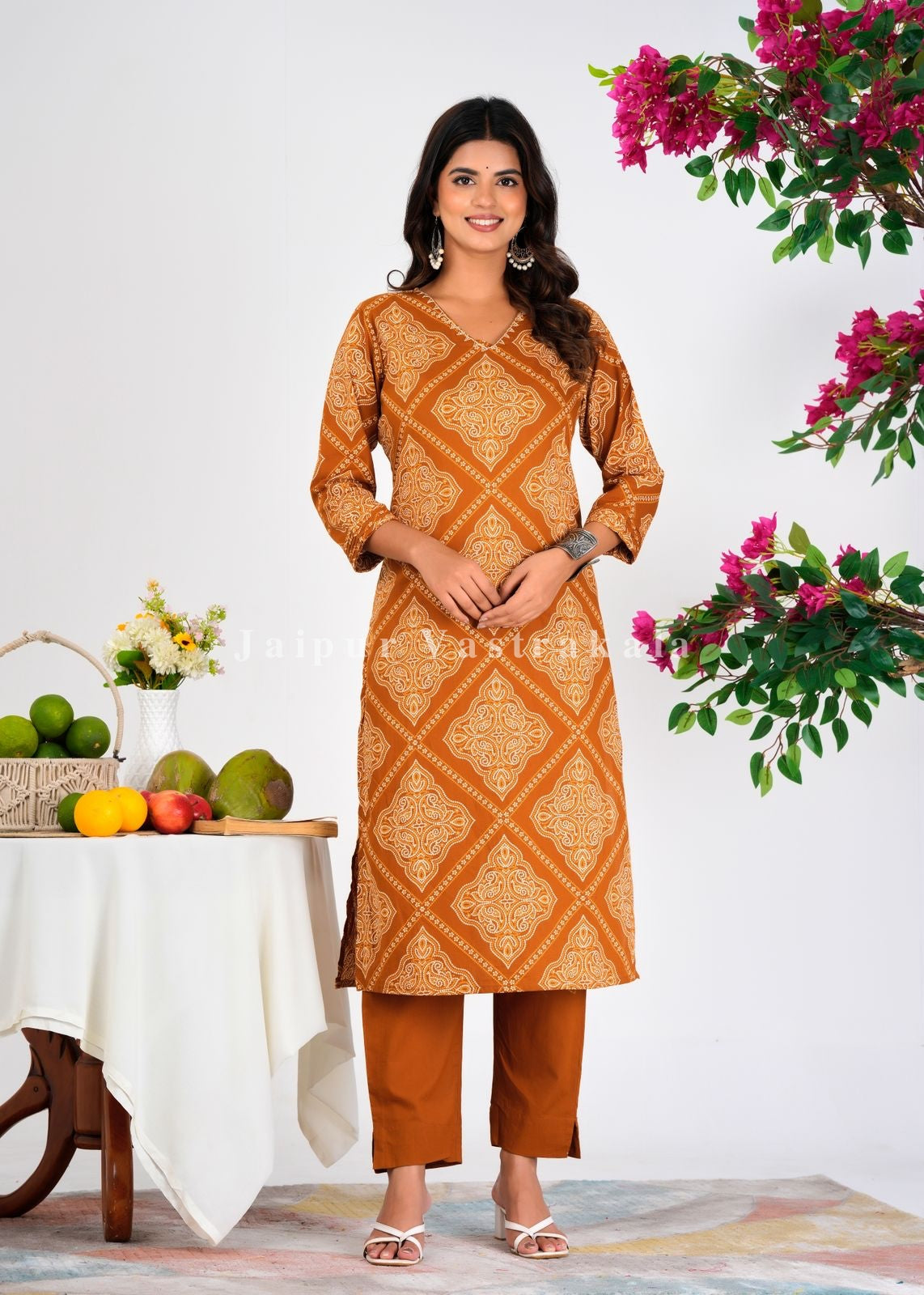 Mustard Bandhej Fusion Cotton Dupatta Set