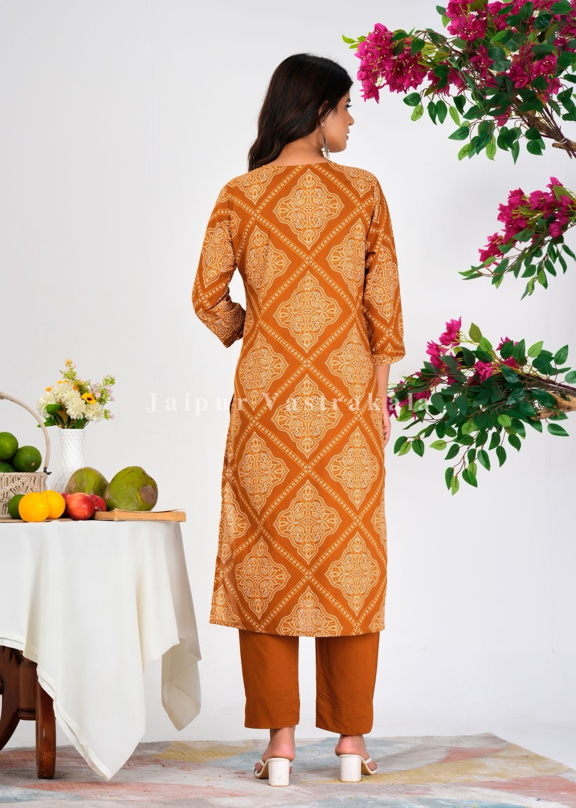 Mustard Bandhej Fusion Cotton Dupatta Set