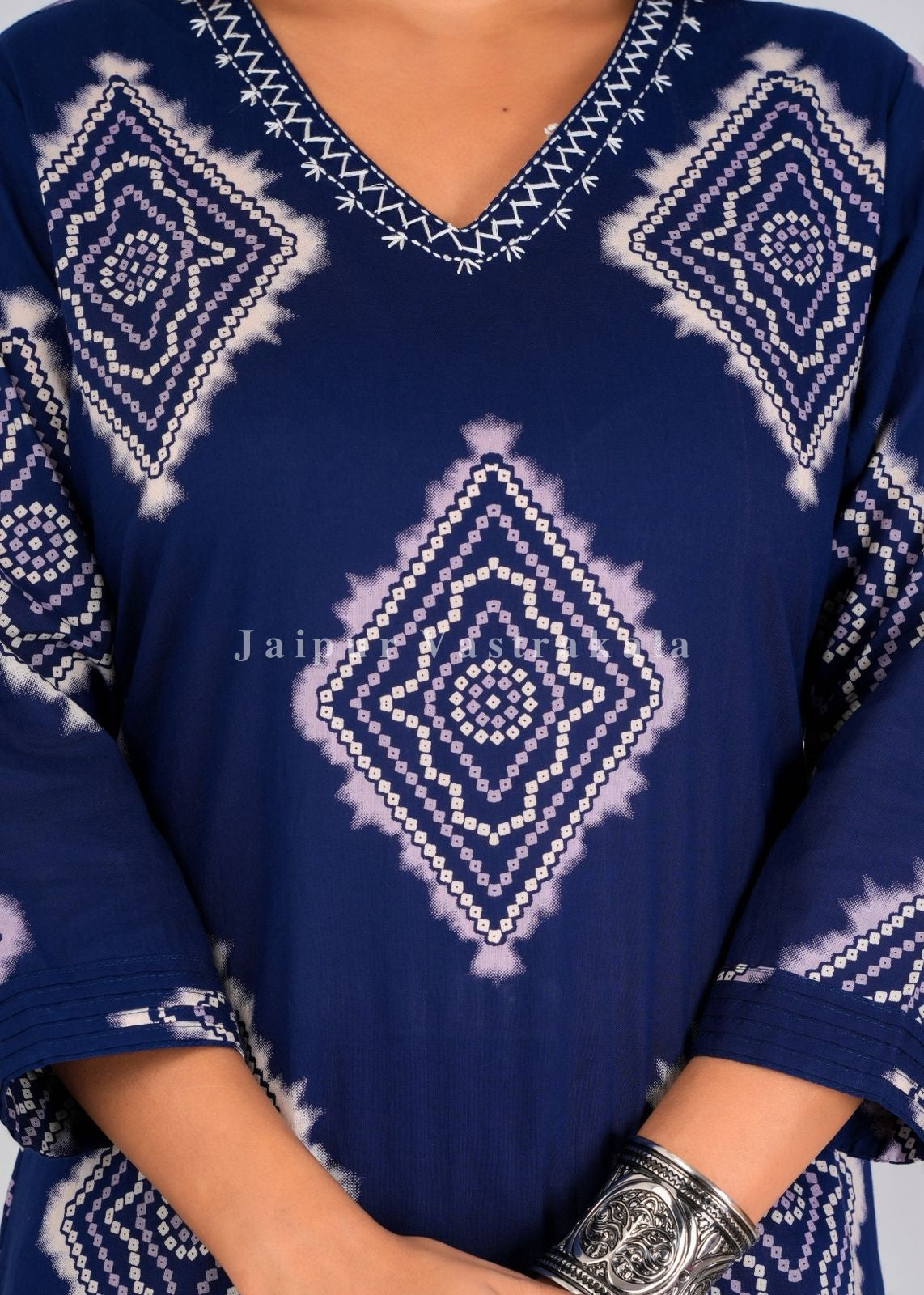 Blue Bandhej Tile Cotton Dupatta Set
