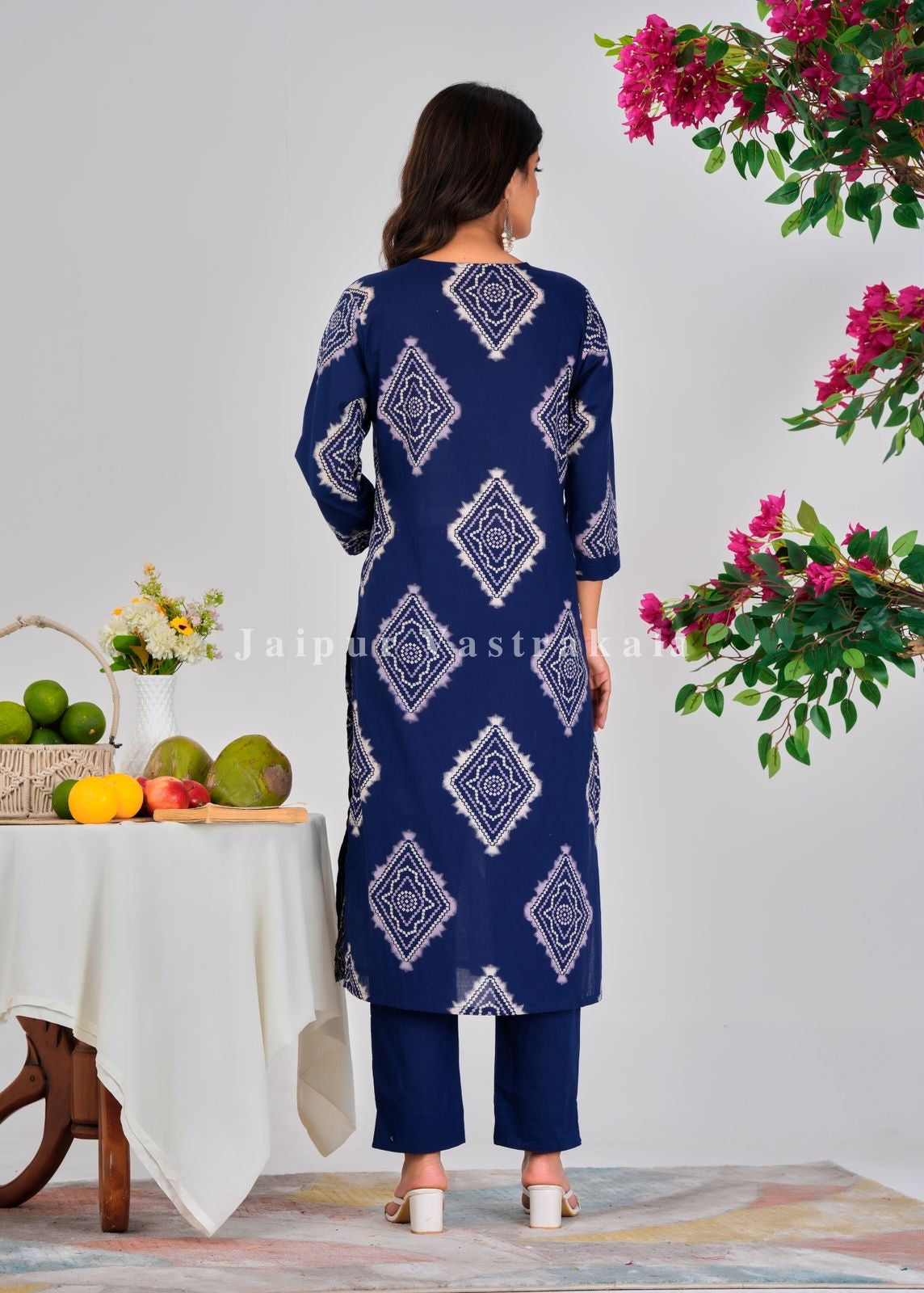 Blue Bandhej Tile Cotton Dupatta Set