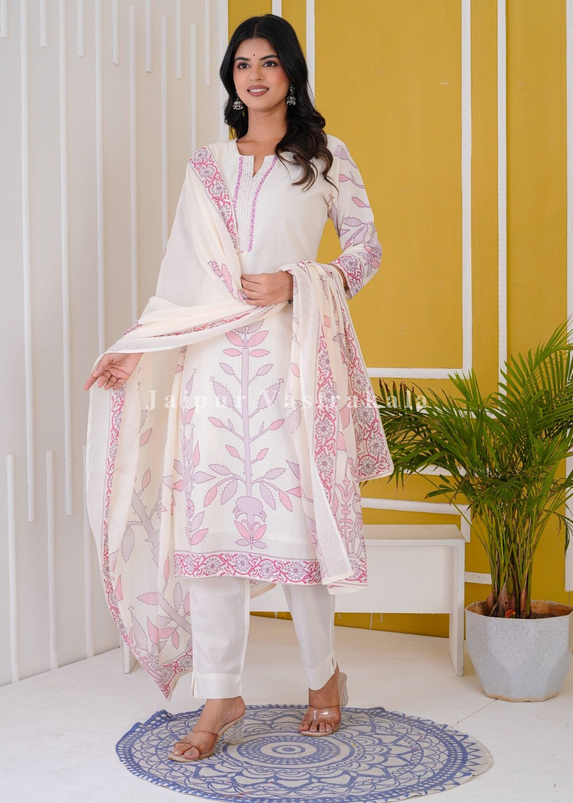 hand block printed kurta set with dupatta