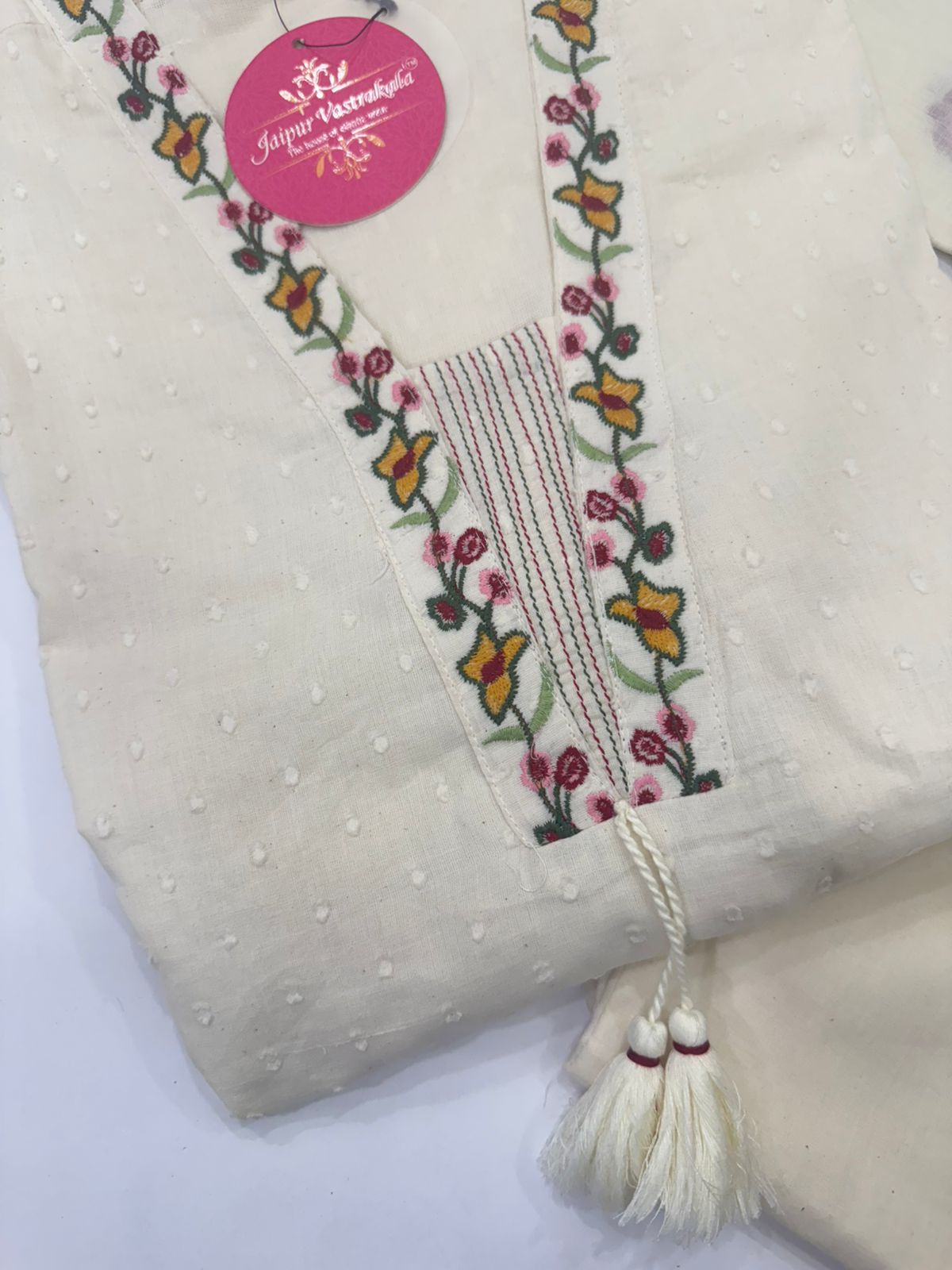 Red Dobby Floral Embroidery Cotton Dupatta Set