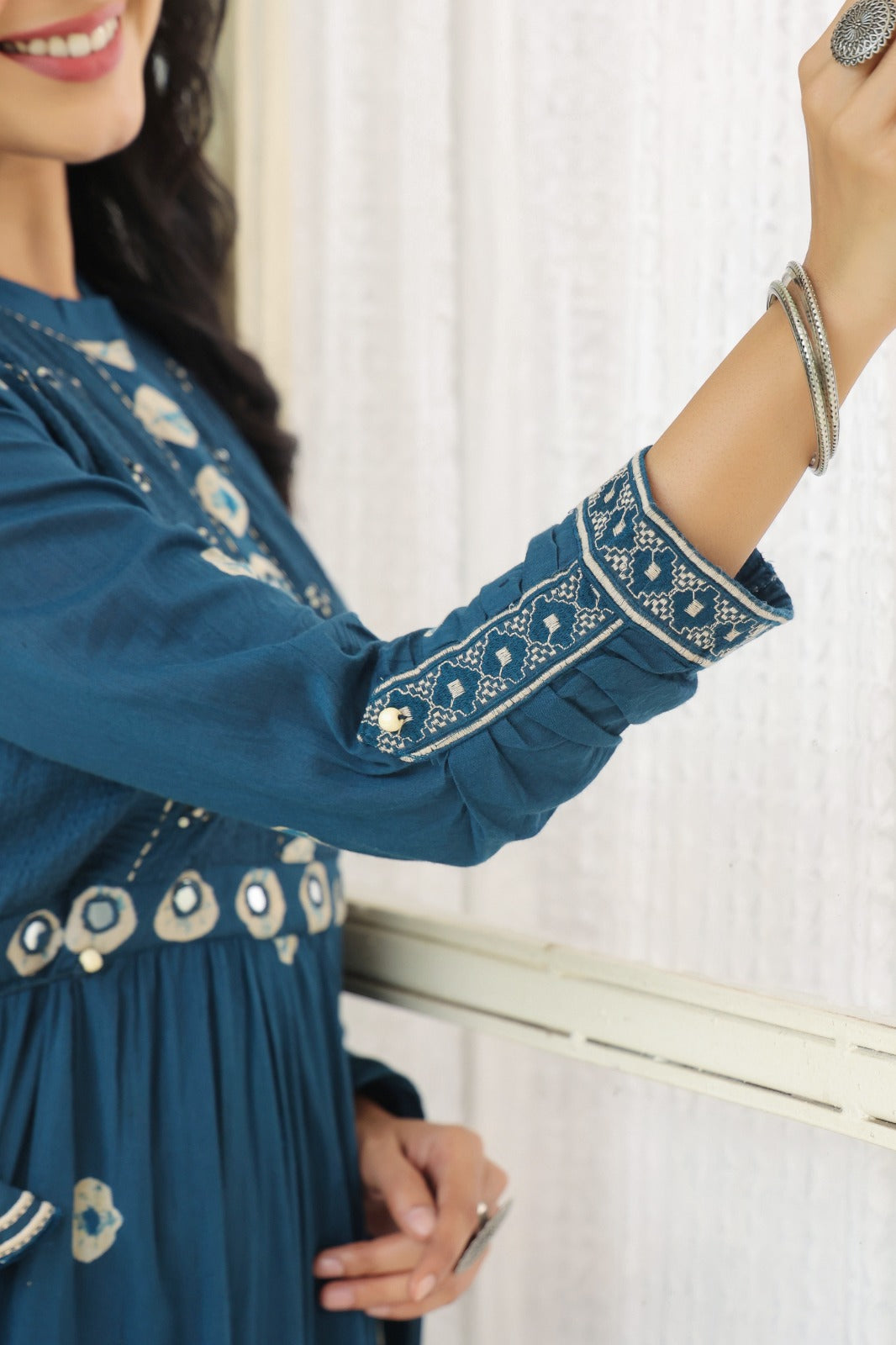Teal Blue Fusion Mul Cotton Anarkali Suit