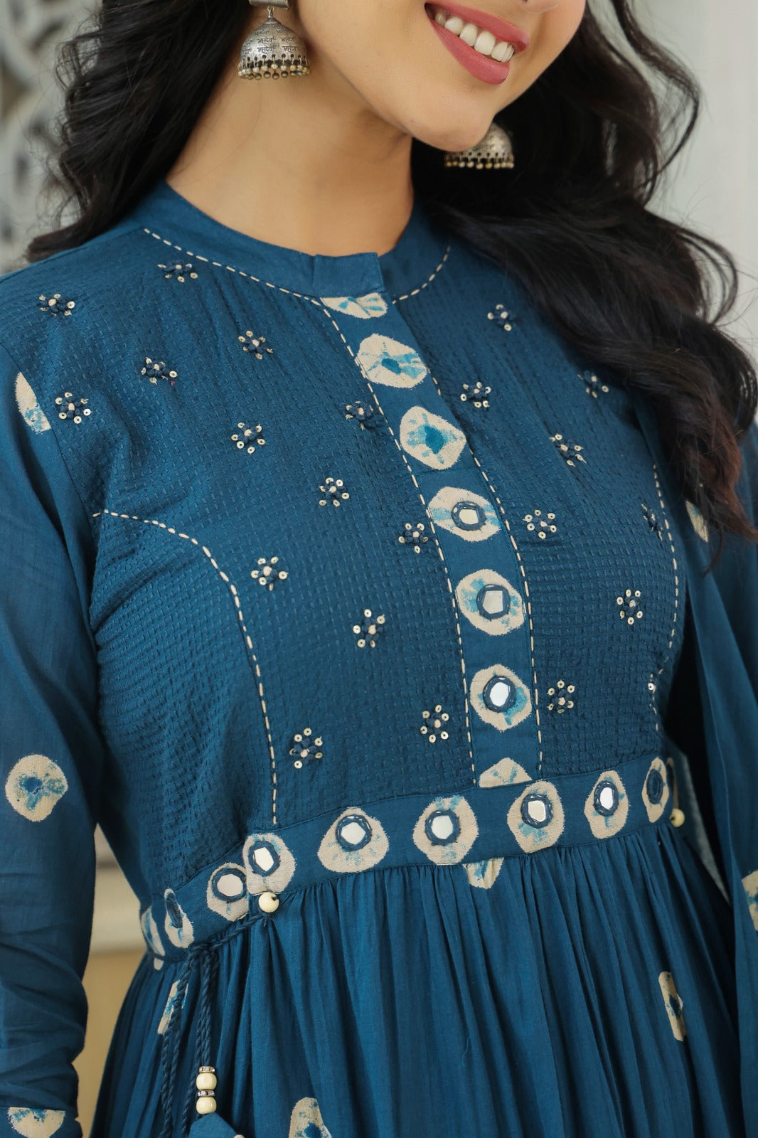 Teal Blue Fusion Mul Cotton Anarkali Suit