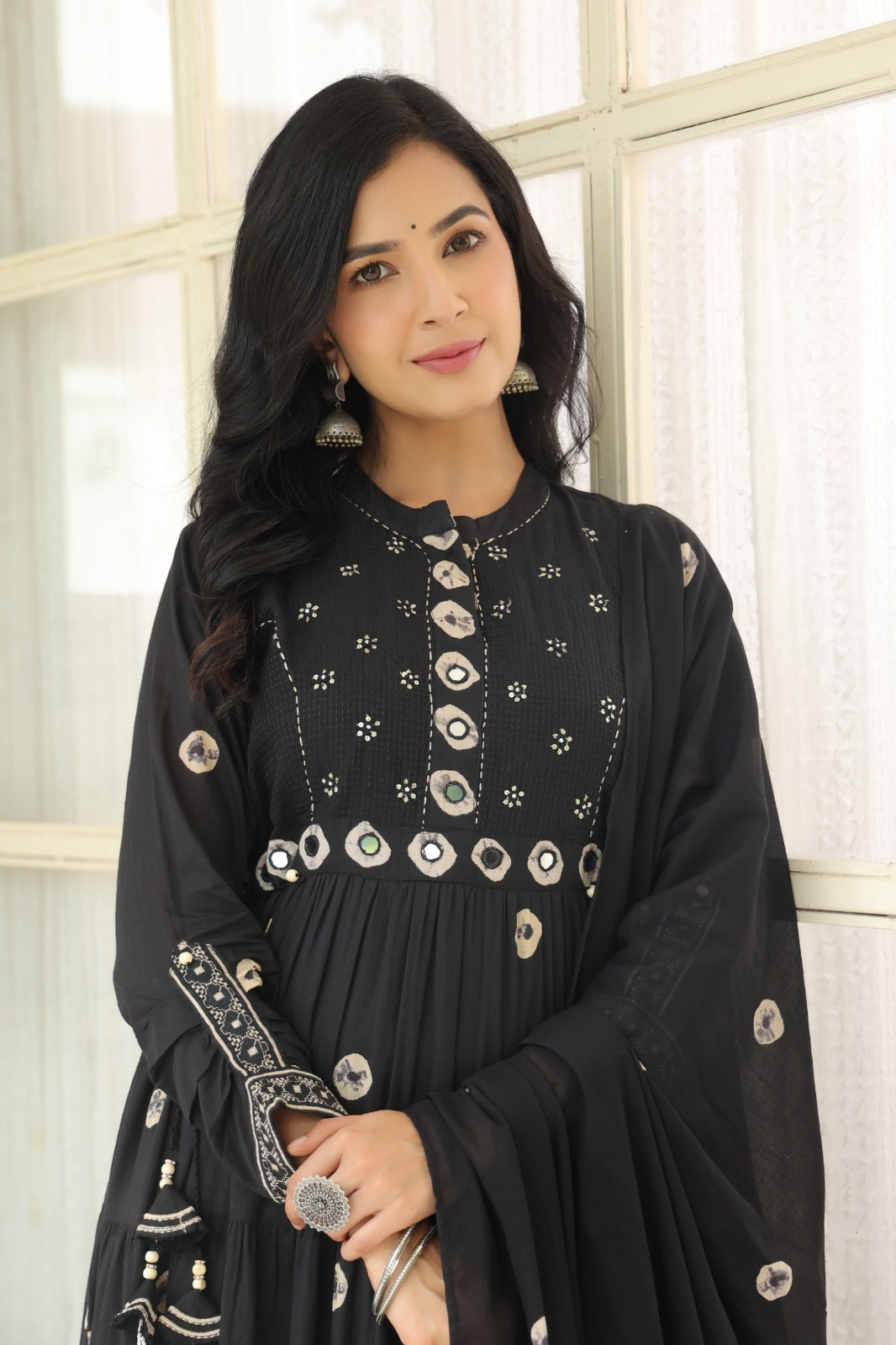 Black Fusion Mul Cotton Anarkali Suit