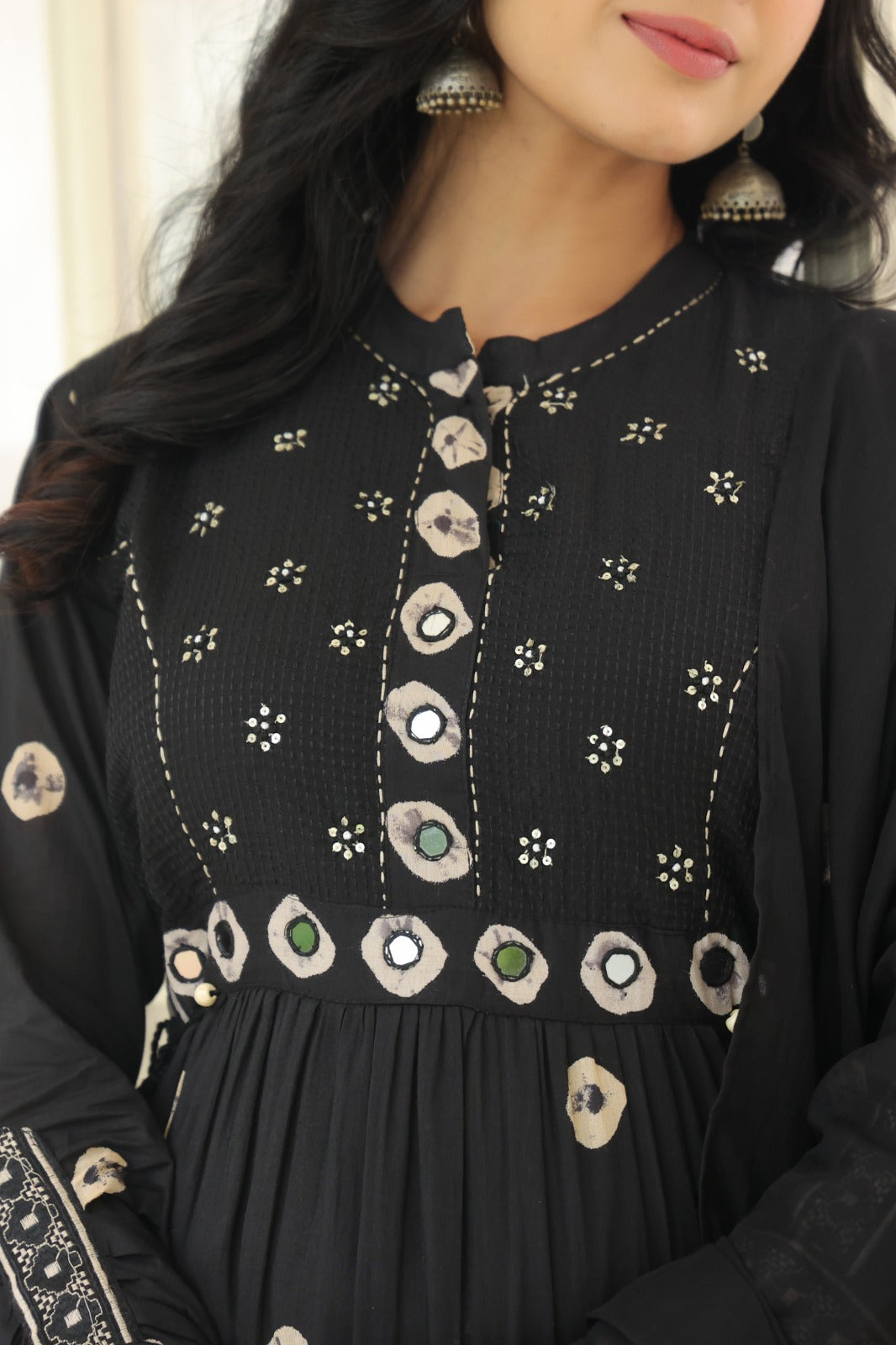 Black Fusion Mul Cotton Anarkali Suit