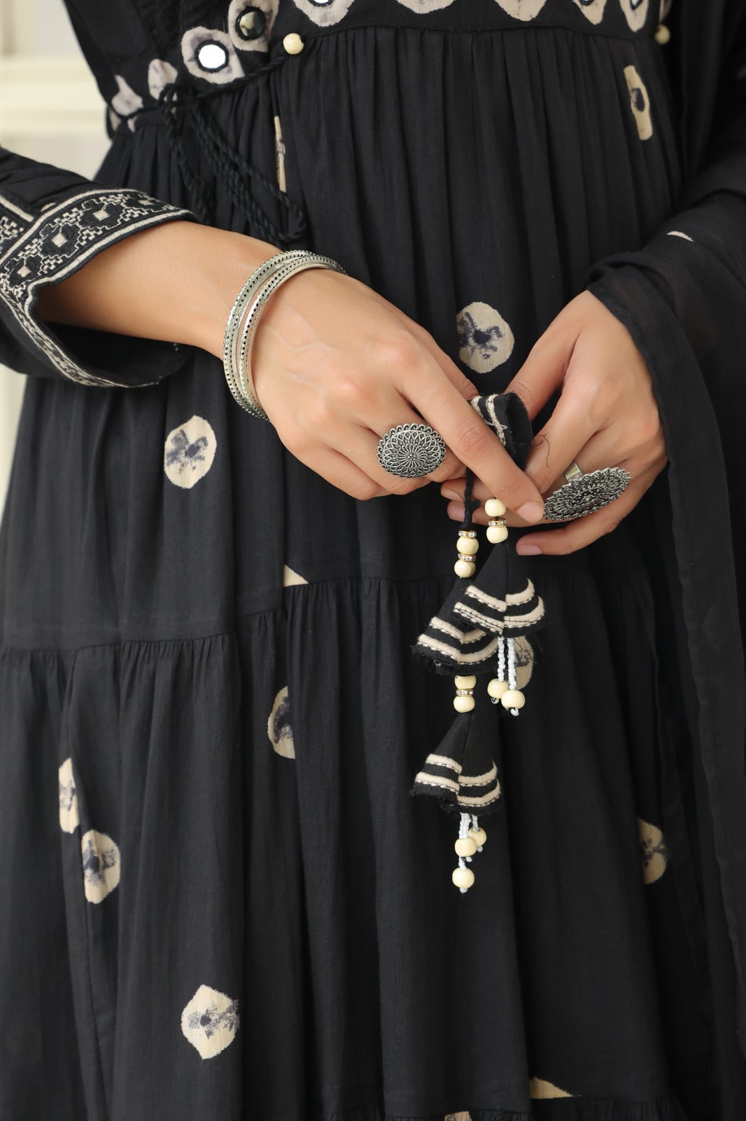 Black Fusion Mul Cotton Anarkali Suit