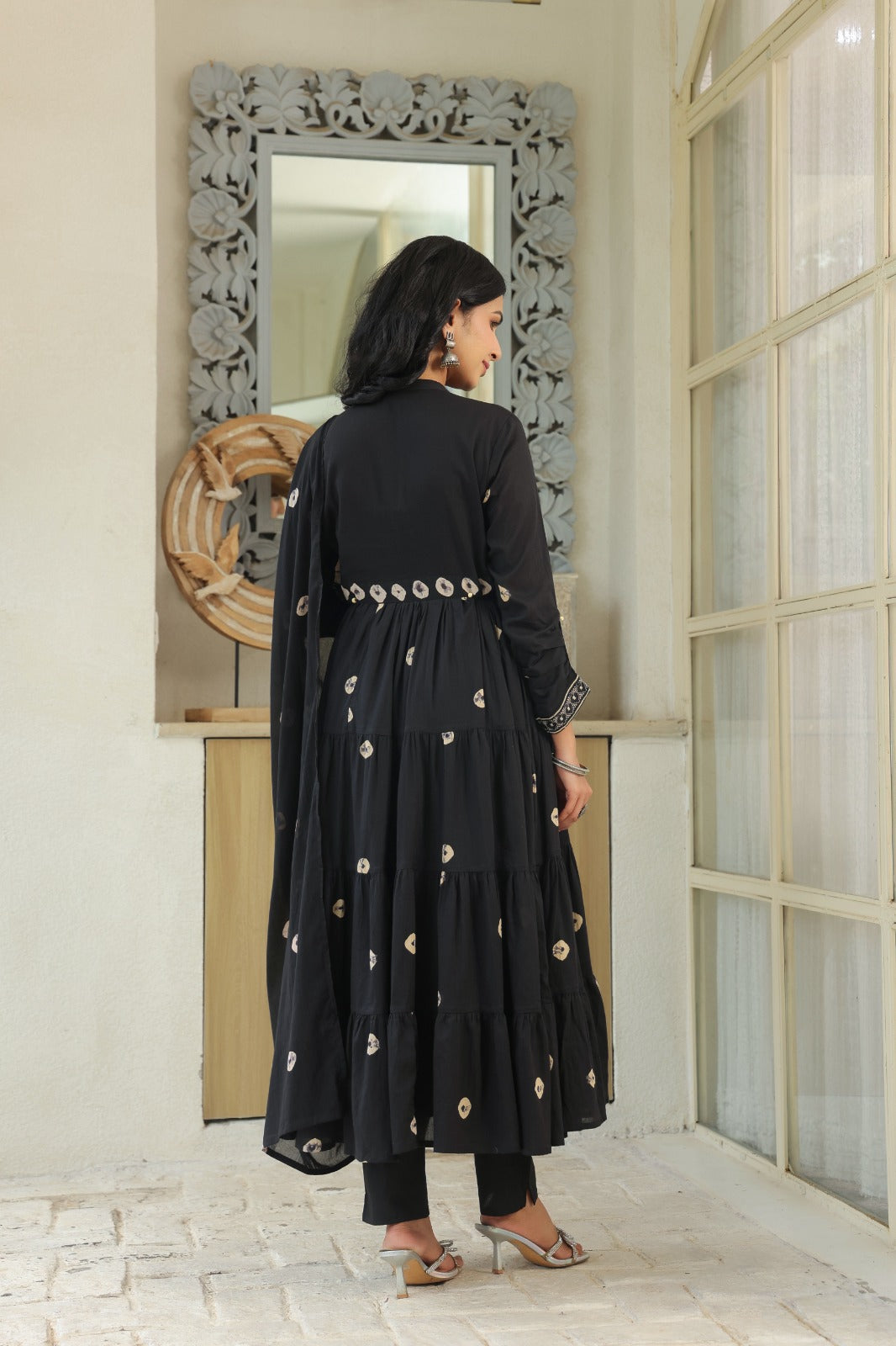 Black Fusion Mul Cotton Anarkali Suit