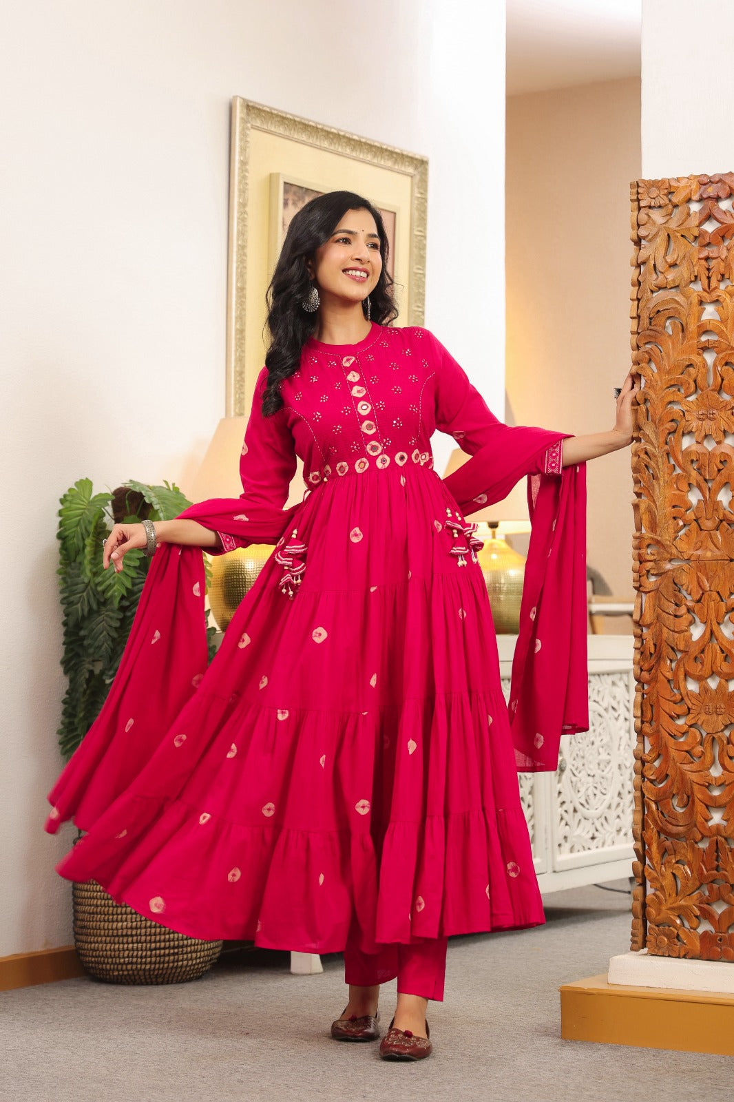 Rani Pink Fusion Mul Cotton Anarkali Suit