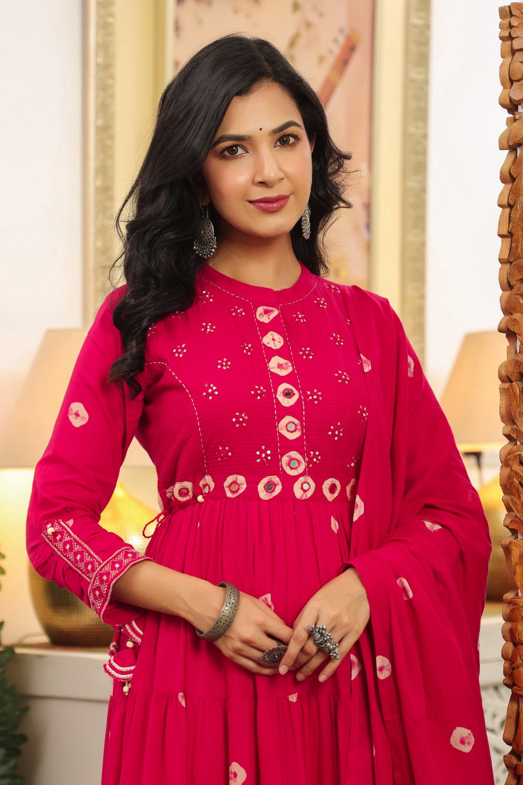 Rani Pink Fusion Mul Cotton Anarkali Suit