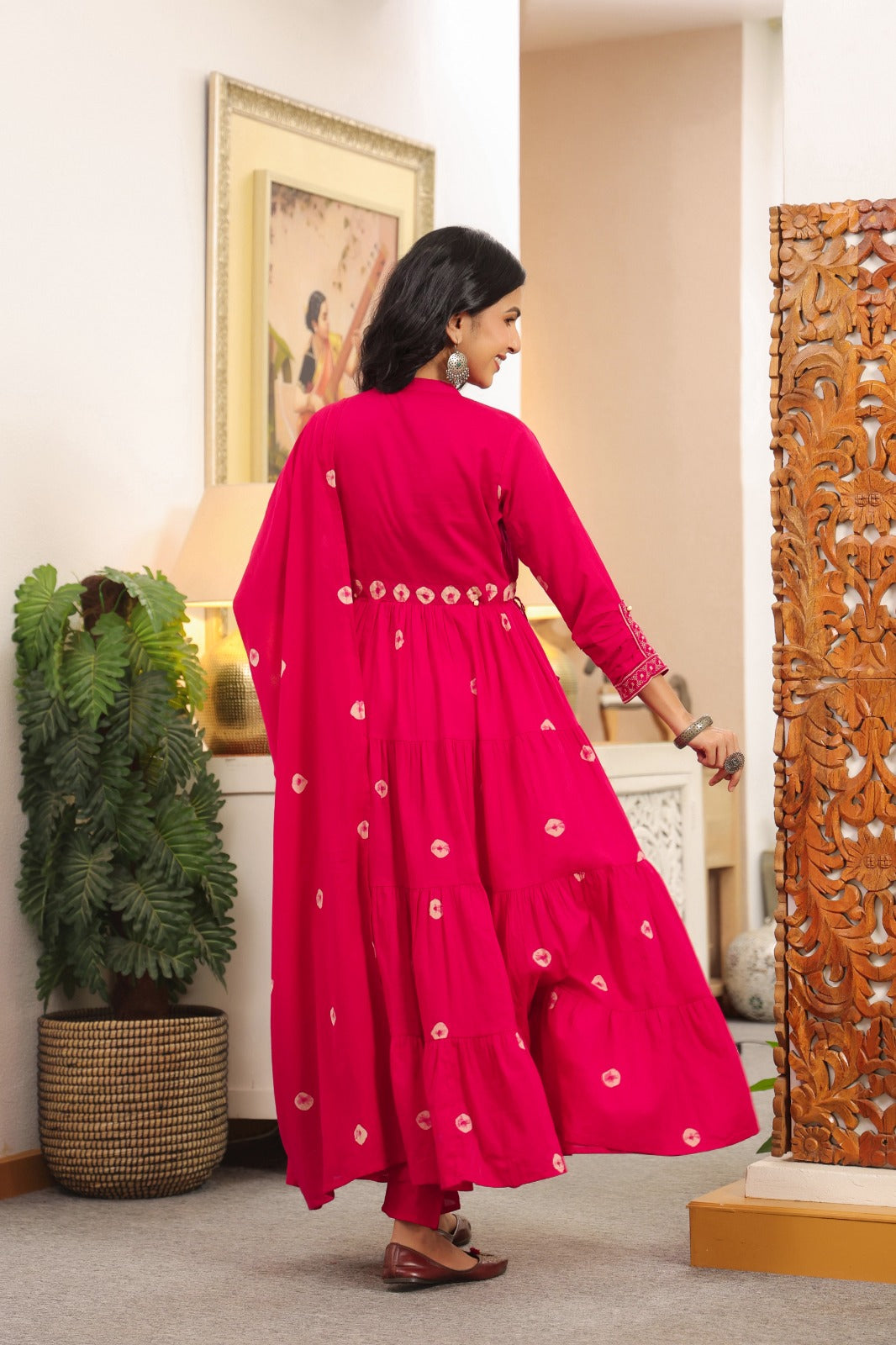 Rani Pink Fusion Mul Cotton Anarkali Suit