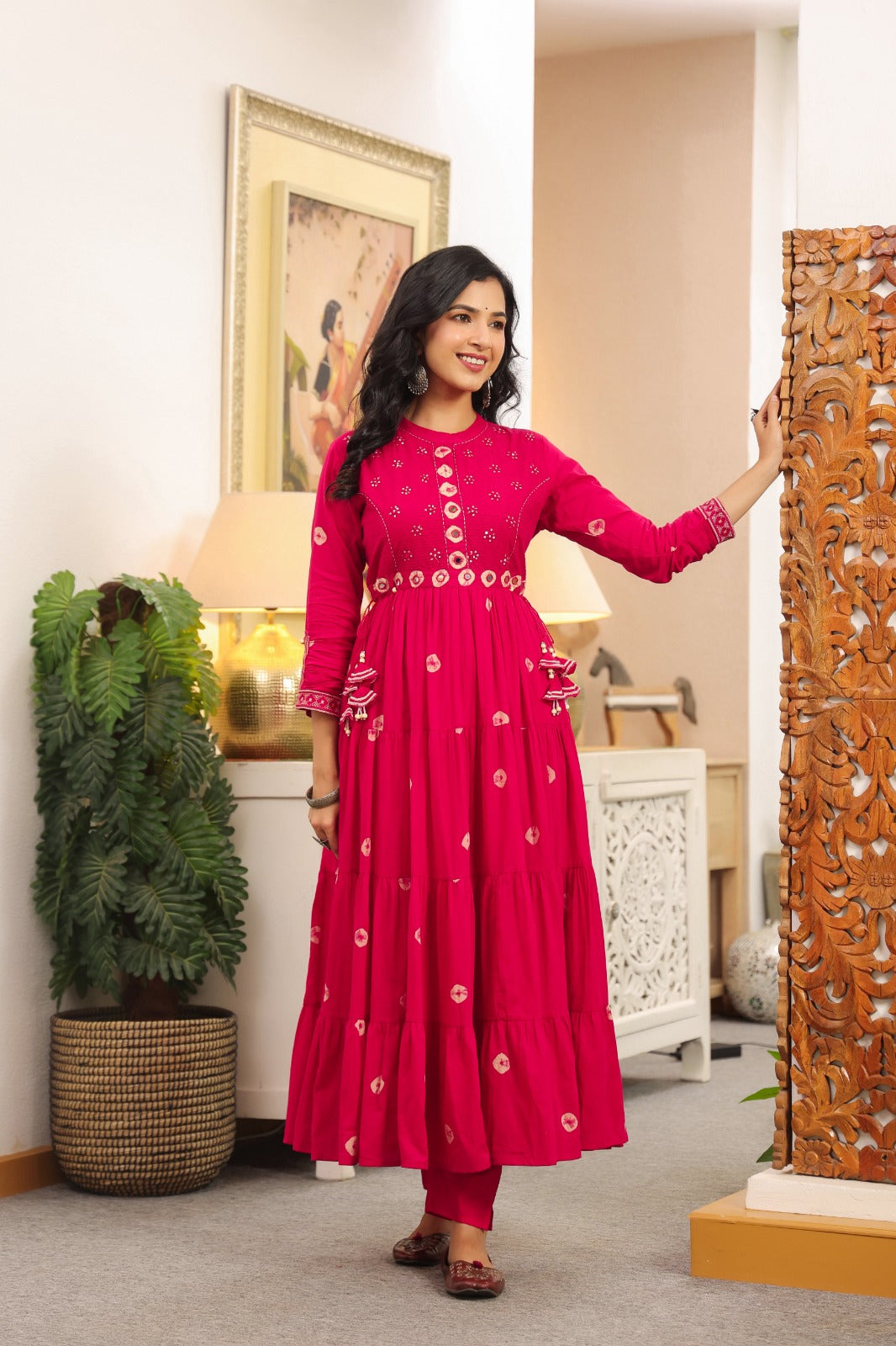 Rani Pink Fusion Mul Cotton Anarkali Suit