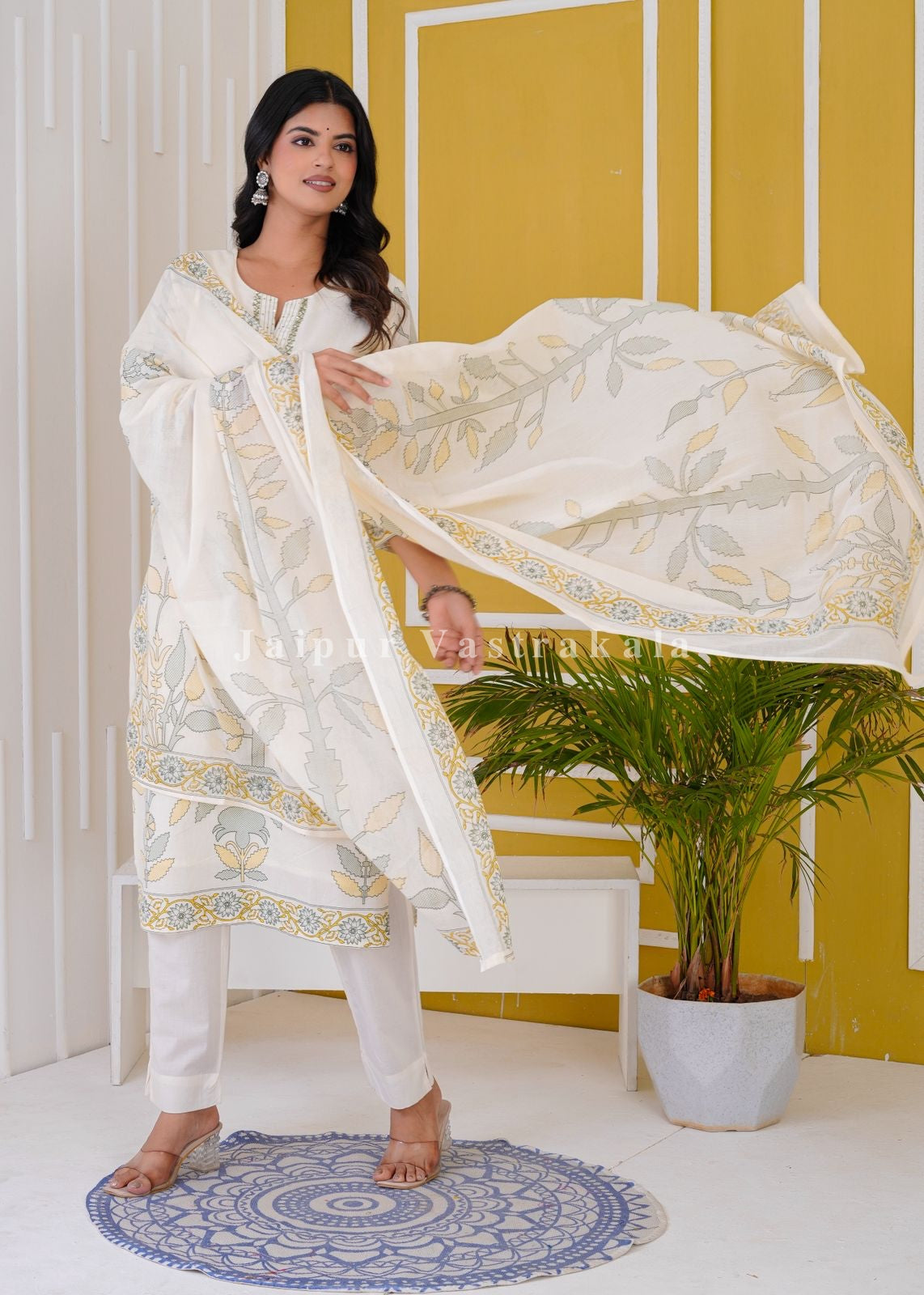 hand block printed kurta set with dupatta