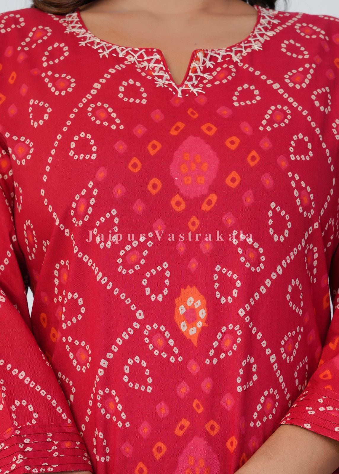 Red Bandhani Grace Cotton Dupatta Set